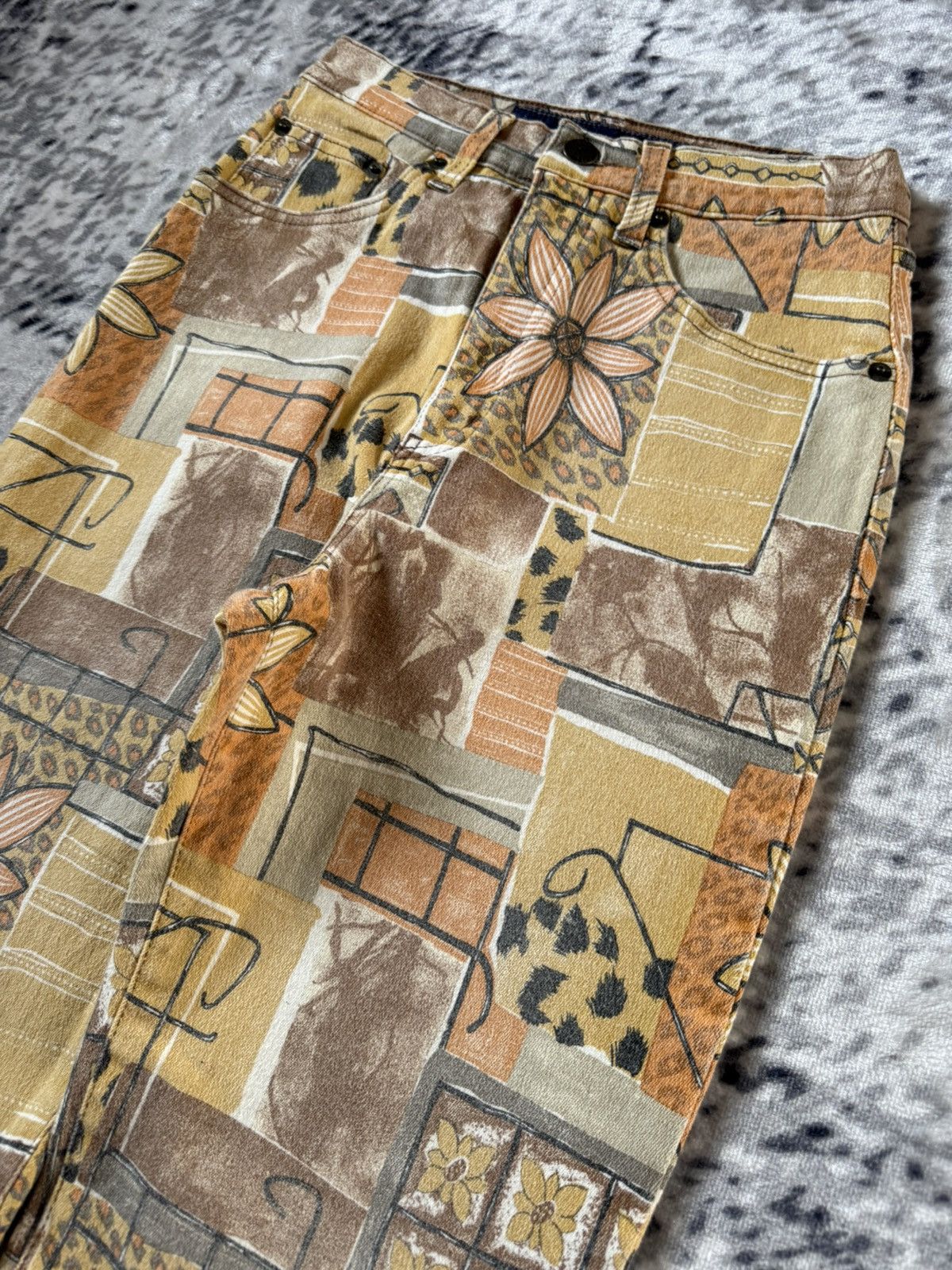 Other Angelo Marani Sun Flower Abstracts Art Denim Pants Size 26" / US 2 / IT 38 - 4 Thumbnail