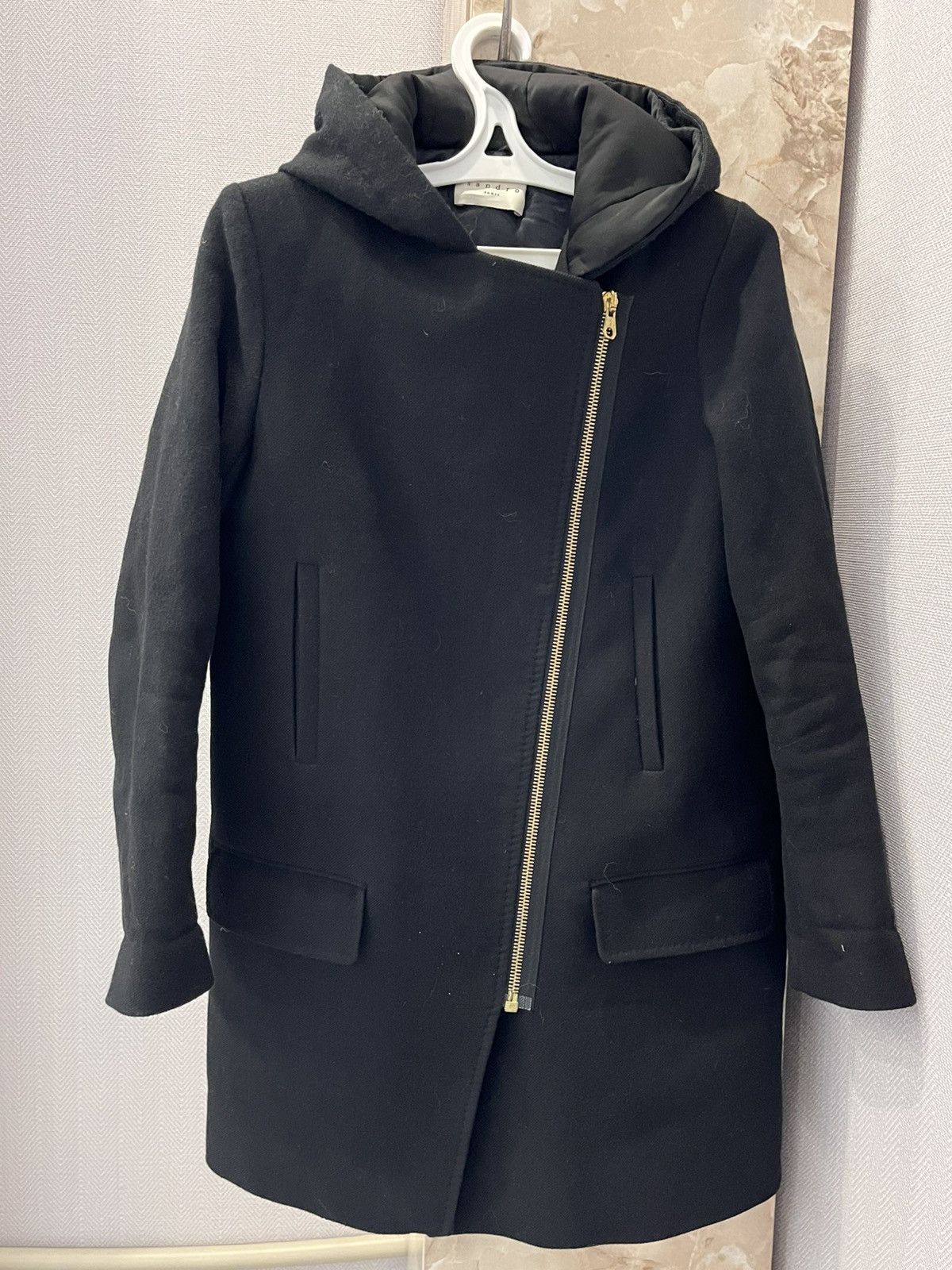 Sandro Sandro Wool Coat Black parka insulated luxury minimalistic Size XS / US 0-2 / IT 36-38 - 2 Thumbnail