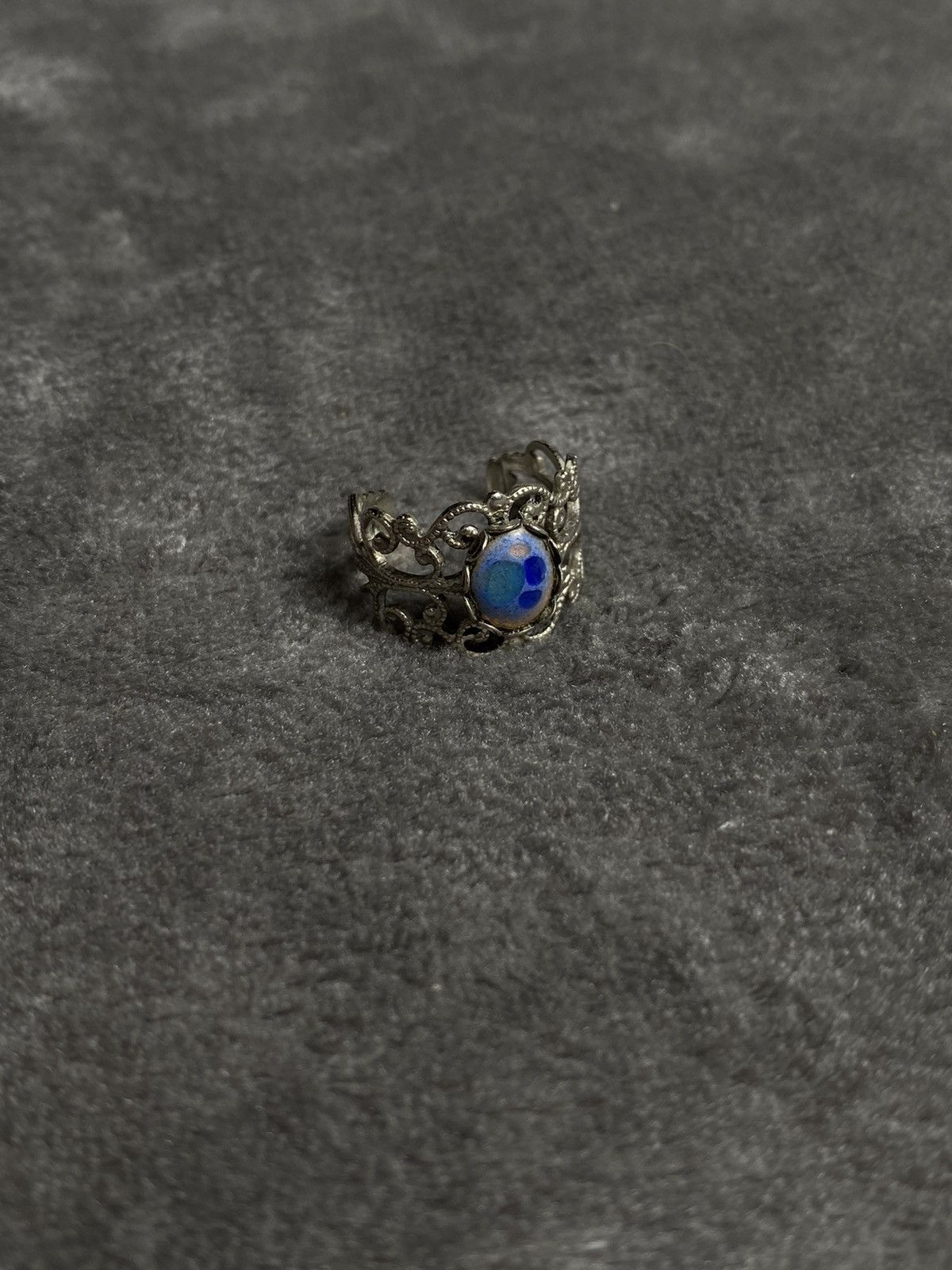 Jewelry × Vintage Vintage Silver Adjustable Ring with Blue Gem Size ONE SIZE - 1 Thumbnail