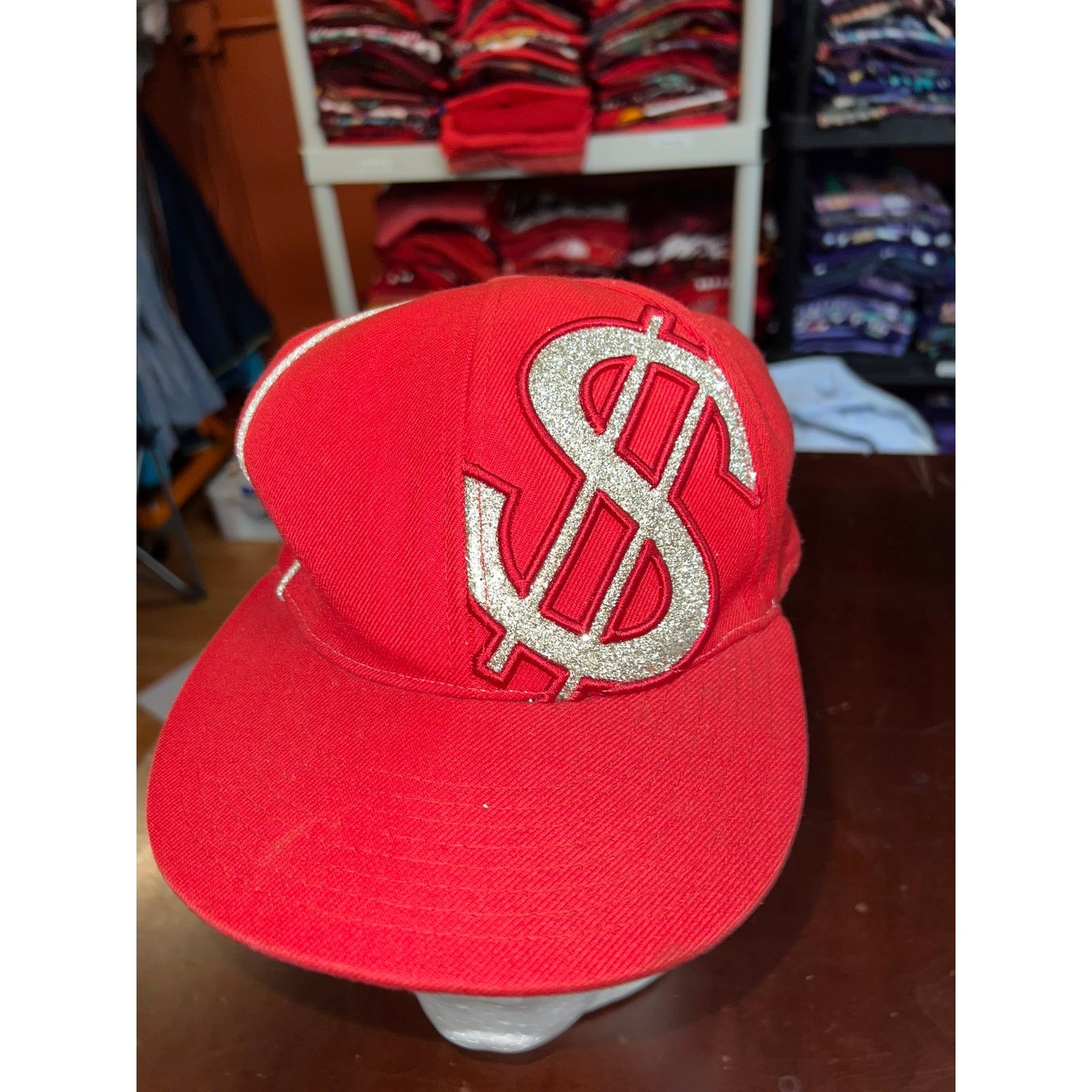 Diamond Head Head Global Hat Headwear Dollar Sign Red Cap Fitted 7 5/8 Size ONE SIZE - 2 Thumbnail