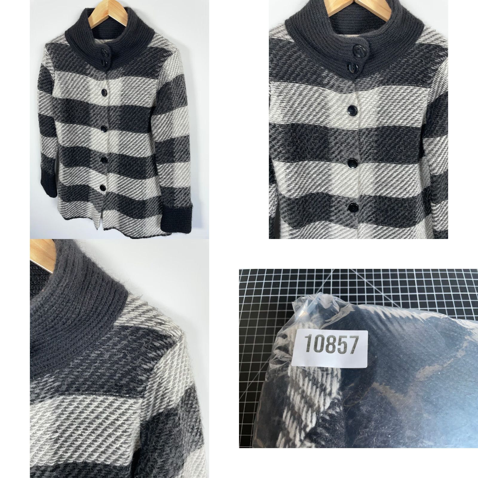 Vintage VINTAGE Maryline Cardigan Shirt Womens Large Gray Black Check Italy Made Sweater Size L / US 10 / IT 46 - 9 Thumbnail