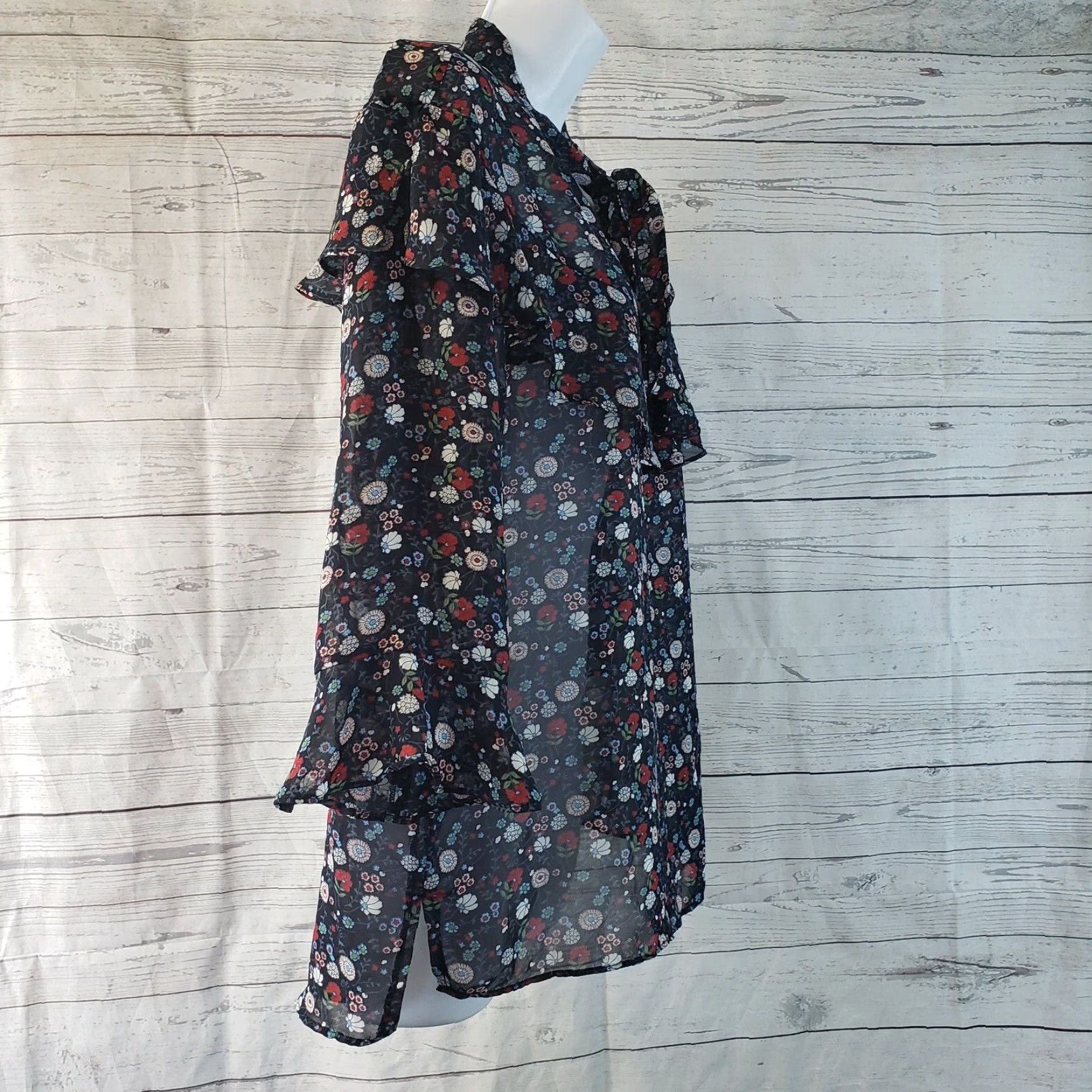 Vintage VINTAGE LeShop Womens Blouse Sz Small Blue Red Floral Sheer 3/4 Sleeve Ruffle Size S / US 4 / IT 40 - 3 Thumbnail