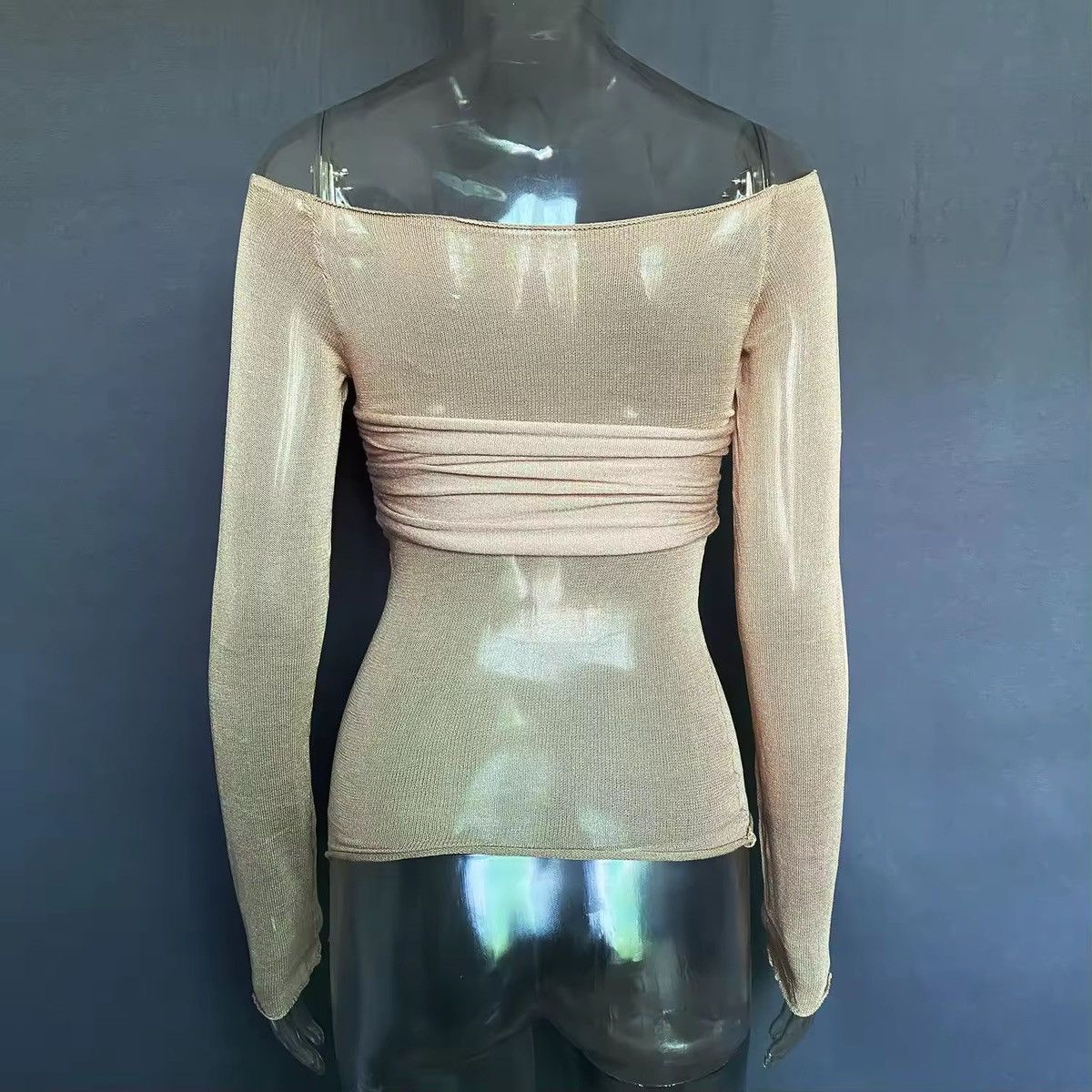 Japanese Brand Chic Mesh Long Sleeve Top - Knot Front, Stylish Size S / US 4 / IT 40 - 5 Thumbnail