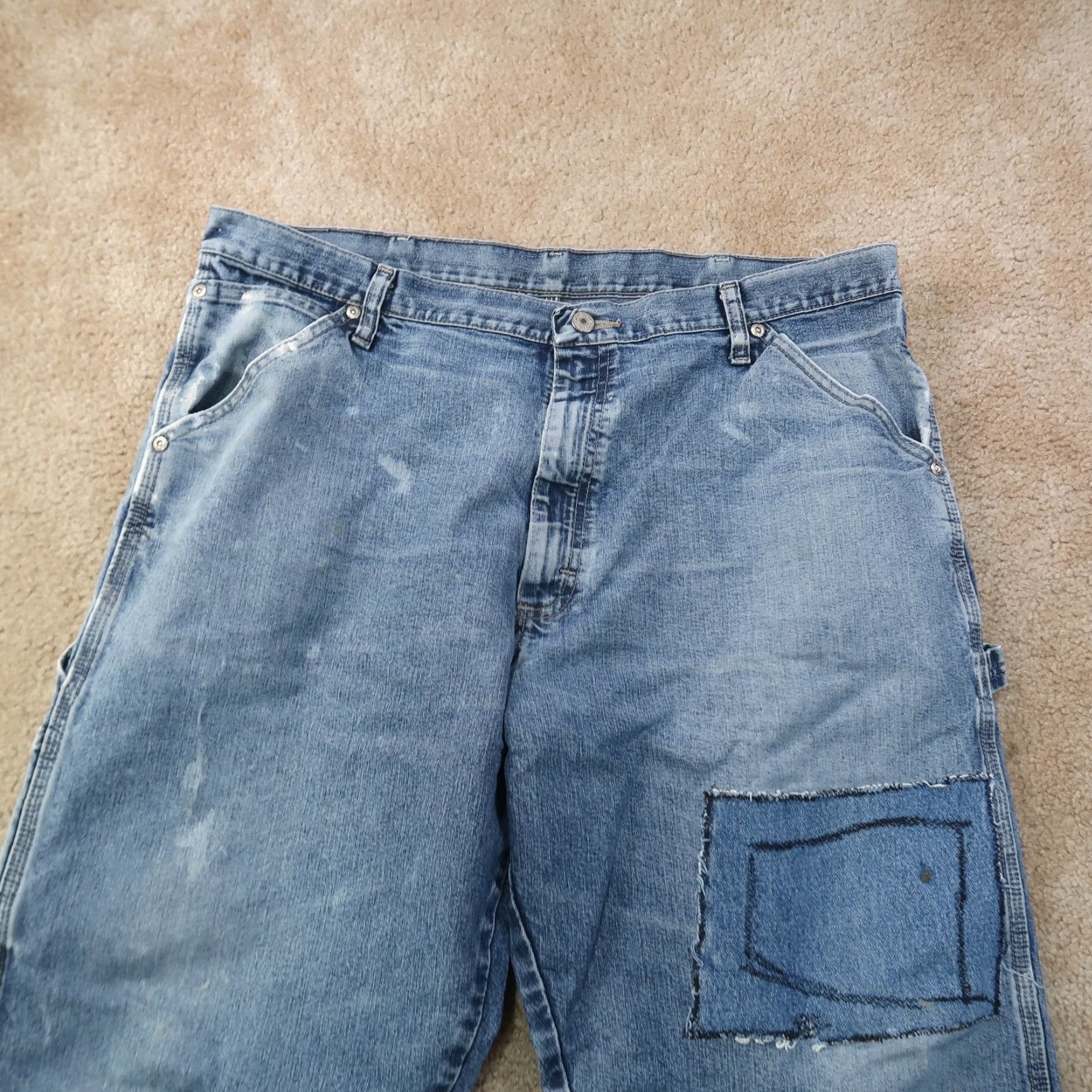 Wrangler Wrangler Carpenter Jeans Adult 38x32 Blue Distressed Denim Straight Regular Zip Size US 38 / EU 54 - 5 Thumbnail