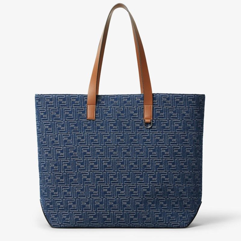 Fendi Fendi Medium Shopping Bag In Blue Denim-Effect Ff Jacquard Size ONE SIZE - 1 Thumbnail