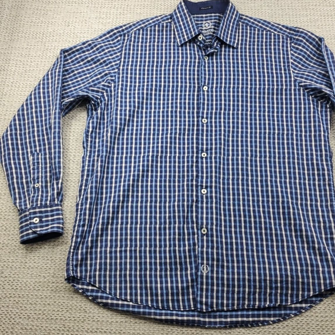 BUGATCHI VINTAGE not applicable; produce title: BUGATCHI Uomo Shirt Mens Large Blue Plaid Cotton Button Up Casual Classic Fit Size US L / EU 52-54 / 3 - 3 Thumbnail