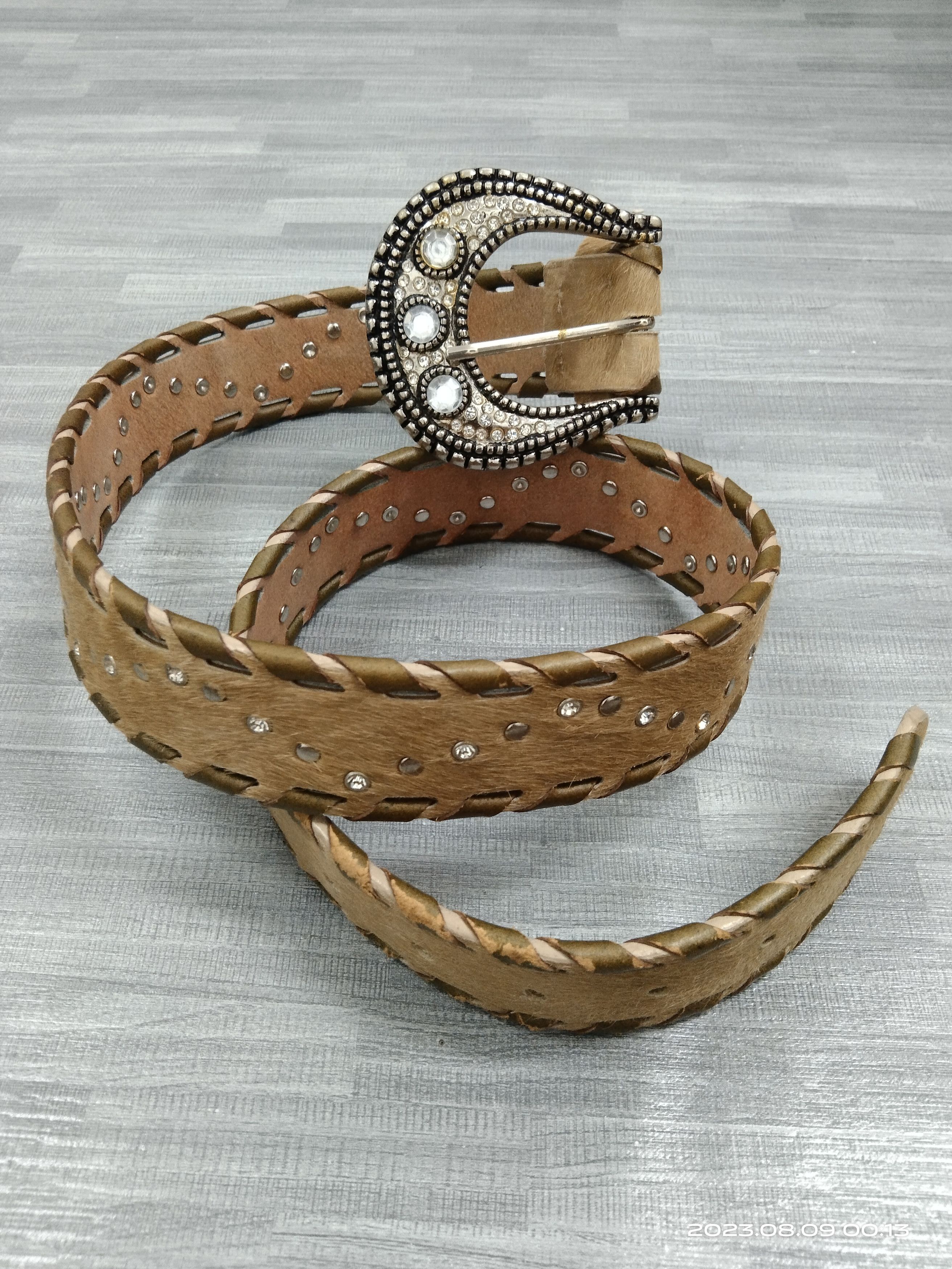 Leather LEATHER STUDDED SWAROVSKI HORSE HAIR UMBRAND BELT Size ONE SIZE - 3 Thumbnail