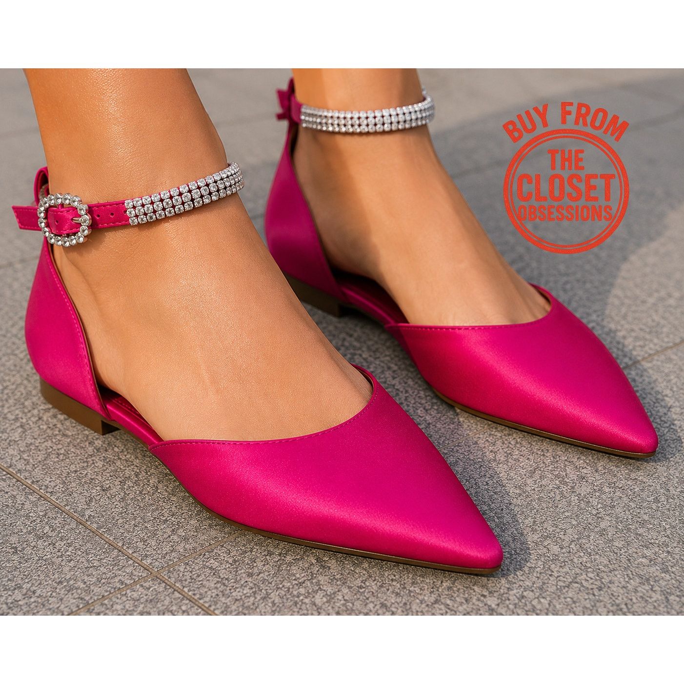 Mango MANGO Satin Rhinestone Pointed Toe Flats Barbiecore Shoes Size US 7.5 / IT 37.5 - 2 Thumbnail