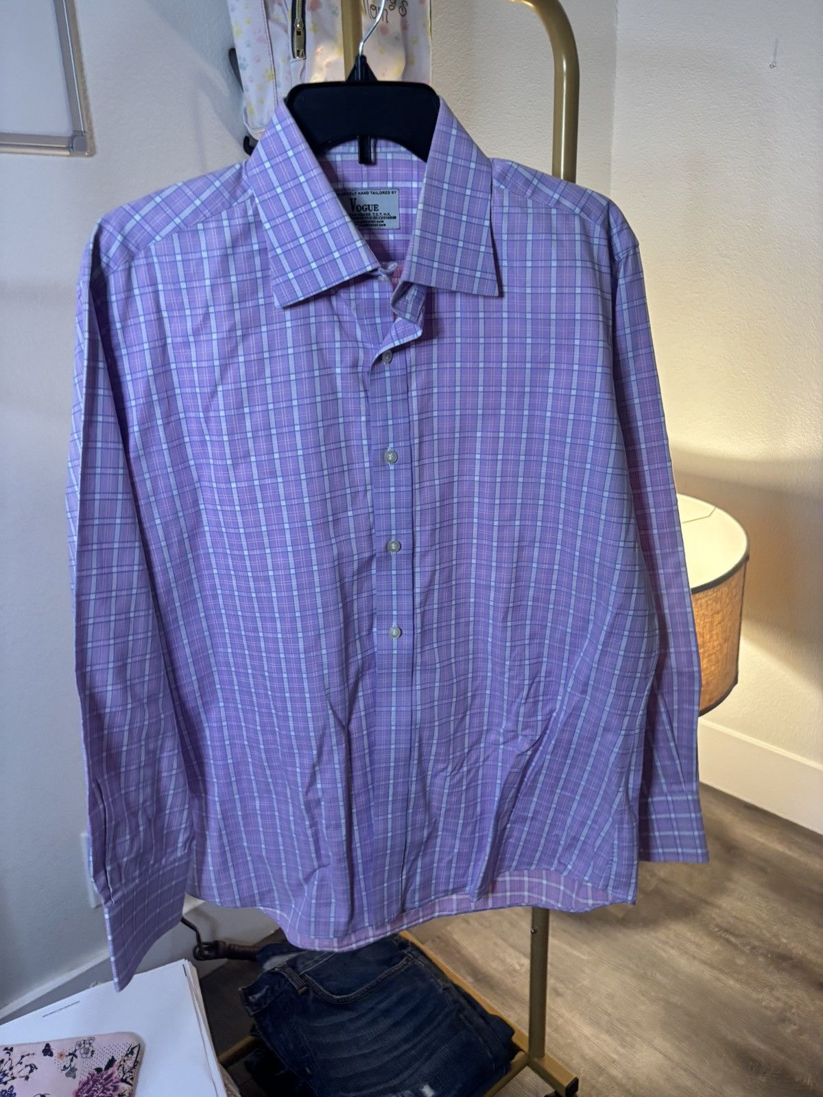 Vogue Vogue Lavender Plaid Dress Shirt Size US M / EU 48-50 / 2 - 1 Thumbnail