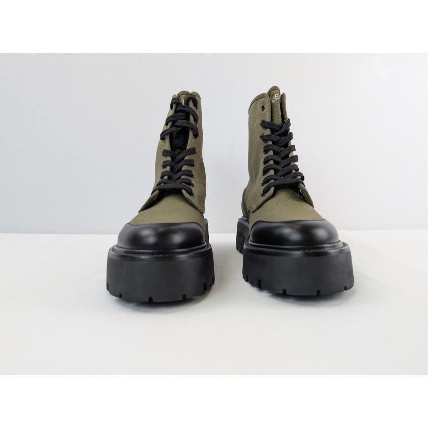 Celine o1rshd1 Canvas Bulky Shiny Lace-Up Boots Olive Green / Black Size US 9 / EU 42 - 10 Thumbnail