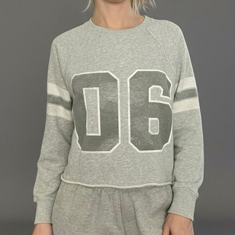 Other Aerie Grey 06 Graphic Striped Sleeves Crewneck Sweatshirt Size S / US 4 / IT 40 - 1 Thumbnail
