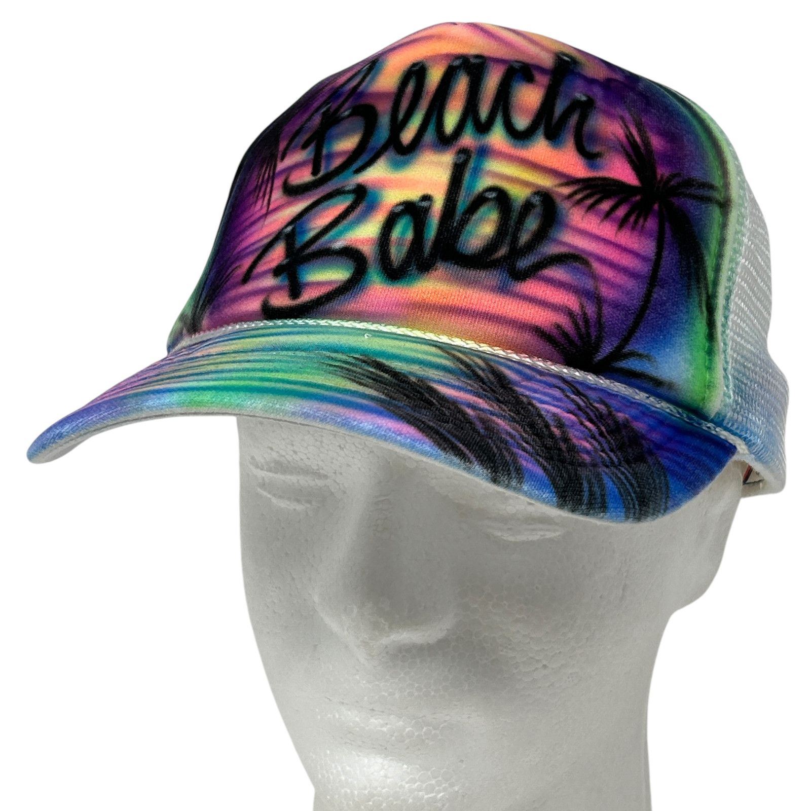 Otto Hand Airbrushed Beach Babe Trucker Hat Baseball Cap White Size ONE SIZE - 10 Thumbnail