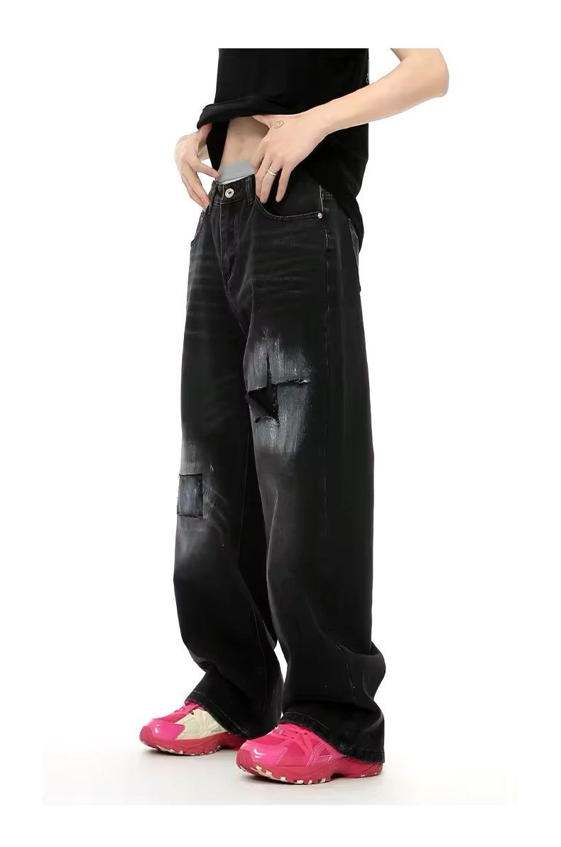 Jean × Vintage Street style Hole Star Wide Leg Washed Design Jeans Size US 28 / EU 44 - 9 Thumbnail