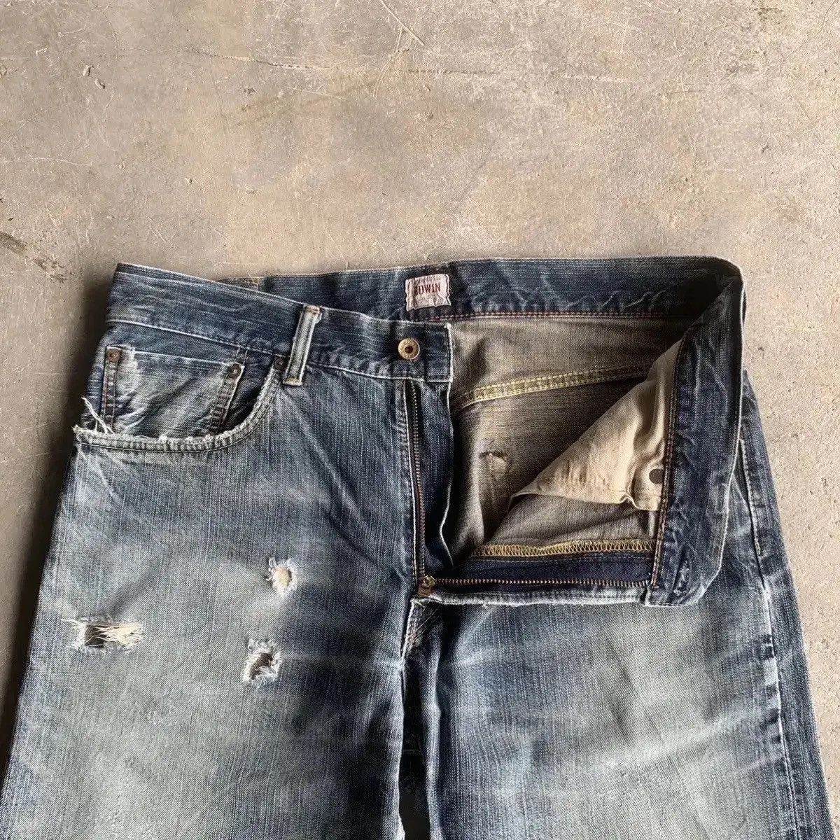 Vintage THRASHED‼️Vintage Edwin 505 Jeans Distressed Denim Pants Size US 36 / EU 52 - 9 Thumbnail