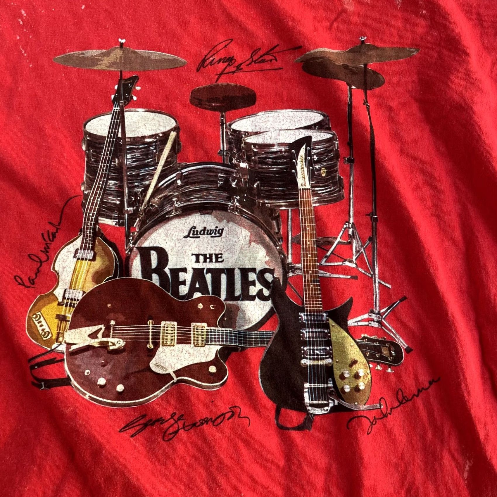 Vintage The Beatles Shirt Womens XL Red Drum Kit Guitars Graphic Band Tee T-Shirt Size XL / US 12-14 / IT 48-50 - 2 Thumbnail