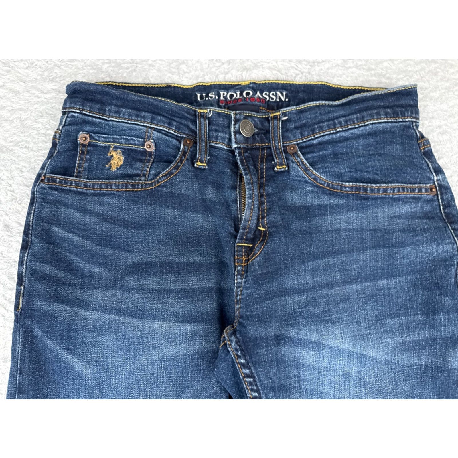 Vintage US Polo Assn Jeans Womens Straight 29 Blue Denim Cotton Blend Mid Rise 28x29 Distressed Zipper Button 90s Cowboy Theme Mens Womens Girls Size 29" - 4 Thumbnail