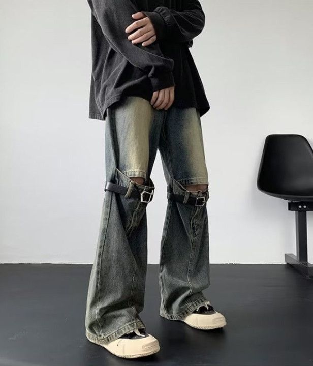 Japanese Brand Street men's retro zippered workwear straight bootcut jeans Size US 32 / EU 48 - 3 Thumbnail