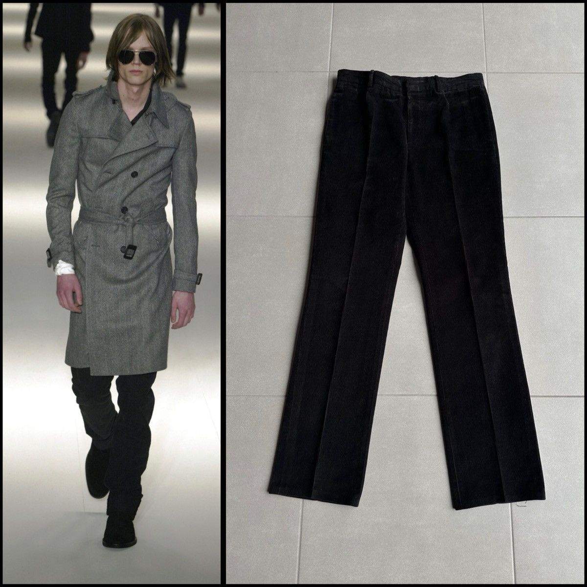 Dior × Hedi Slimane Dior Homme SS04 “strip” shiny wool trousers