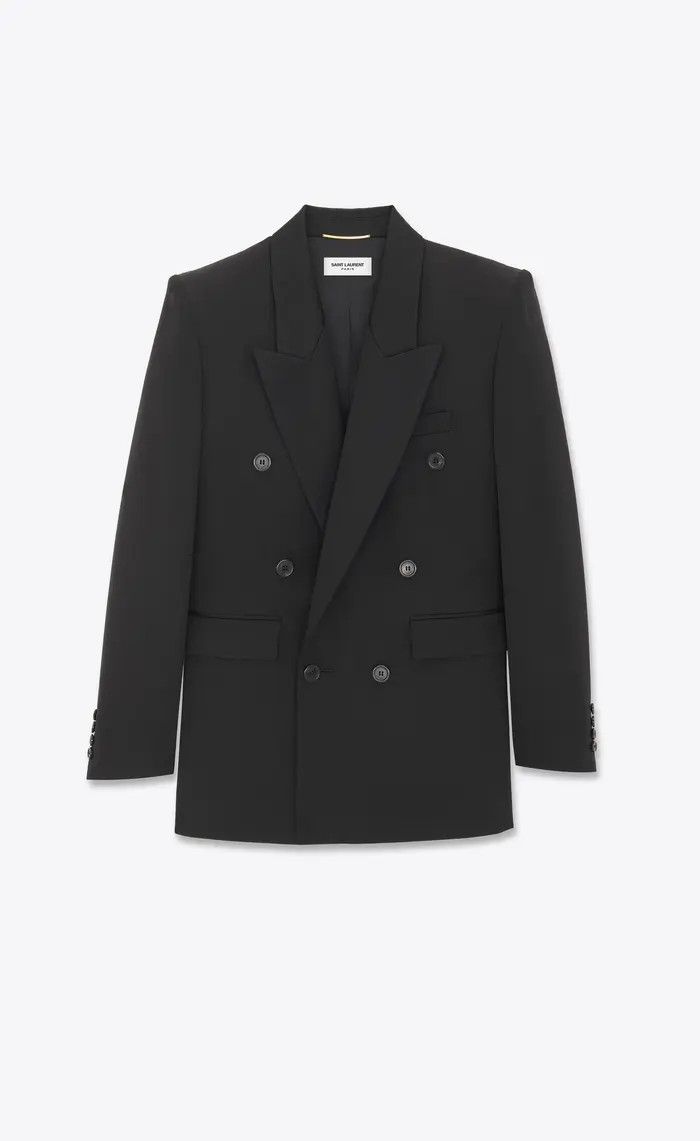 Saint Laurent Paris o1bcso1str0325 Jacket In Satin Wool in Black Size L / US 10 / IT 46 - 1 Thumbnail