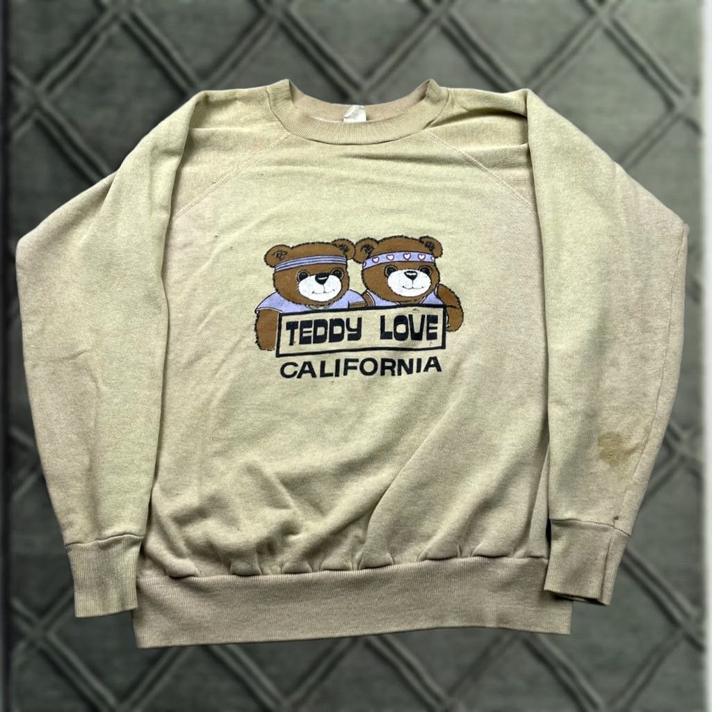 Vintage Sweatshirt Adult Large Beige Teddy Bear Love Graphic Cropped Usa, Men's