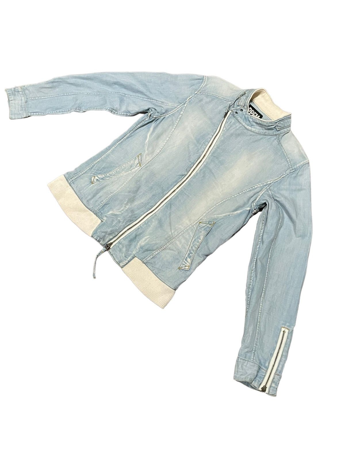 PPFM Unisex Light Denim Zipper Biker Jacket