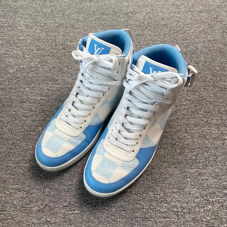Louis Vuitton Louis Vuitton White Blue Checkerboard High-Top Sneakers - dmc Size US 10.5 / EU 43-44 - 1 Thumbnail