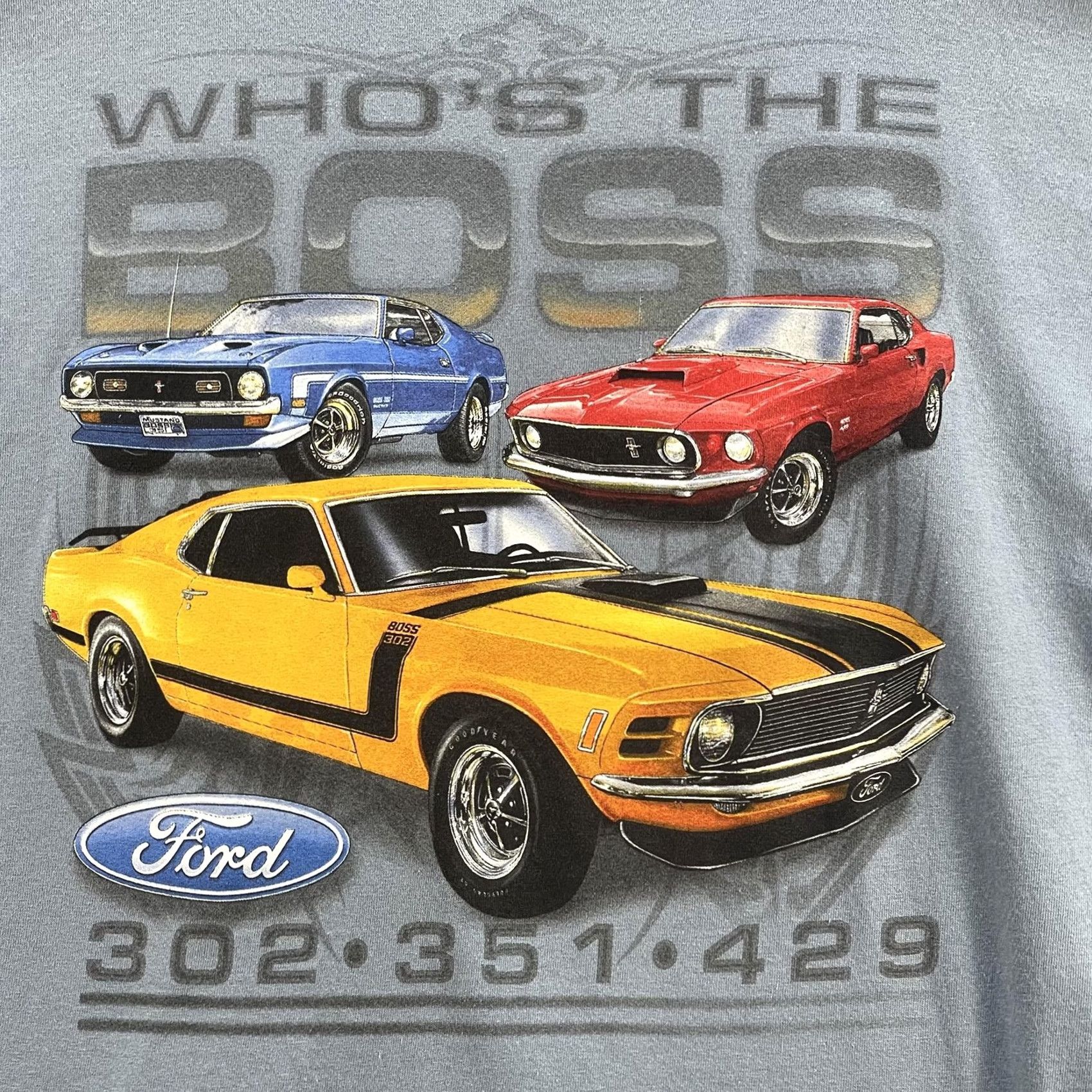 Gildan VINTAGE Ford Boss Mustang Shirt Mens 2XL Gray Classic Car Who's The Boss Muscle Tee Size US XXL / EU 58 / 5 - 4 Thumbnail