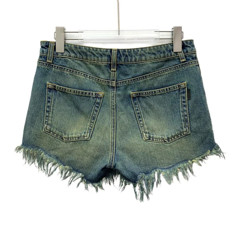 Saint Laurent Paris Saint Laurent Paris Blue washed old cotton fringed casual Size 27" / US 4 / IT 40 - 2 Thumbnail