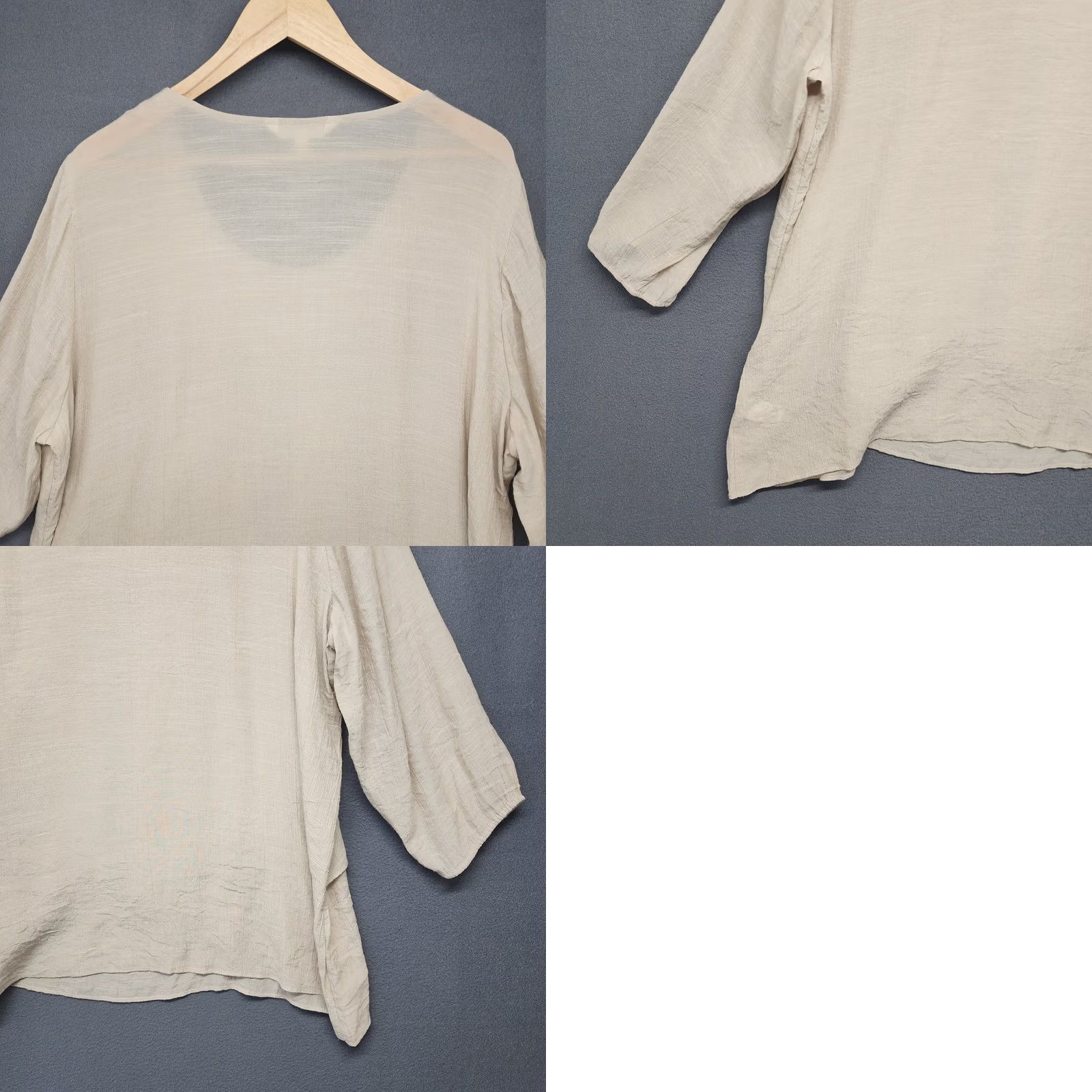 Vintage Krazy Kat Blouse Womens TOP XXL Beige Scoop Beaded Neckline Lagenlook Boho 3/4 Sleeve Tunic Size XXL / US 16-18 / IT 52-54 - 9 Thumbnail