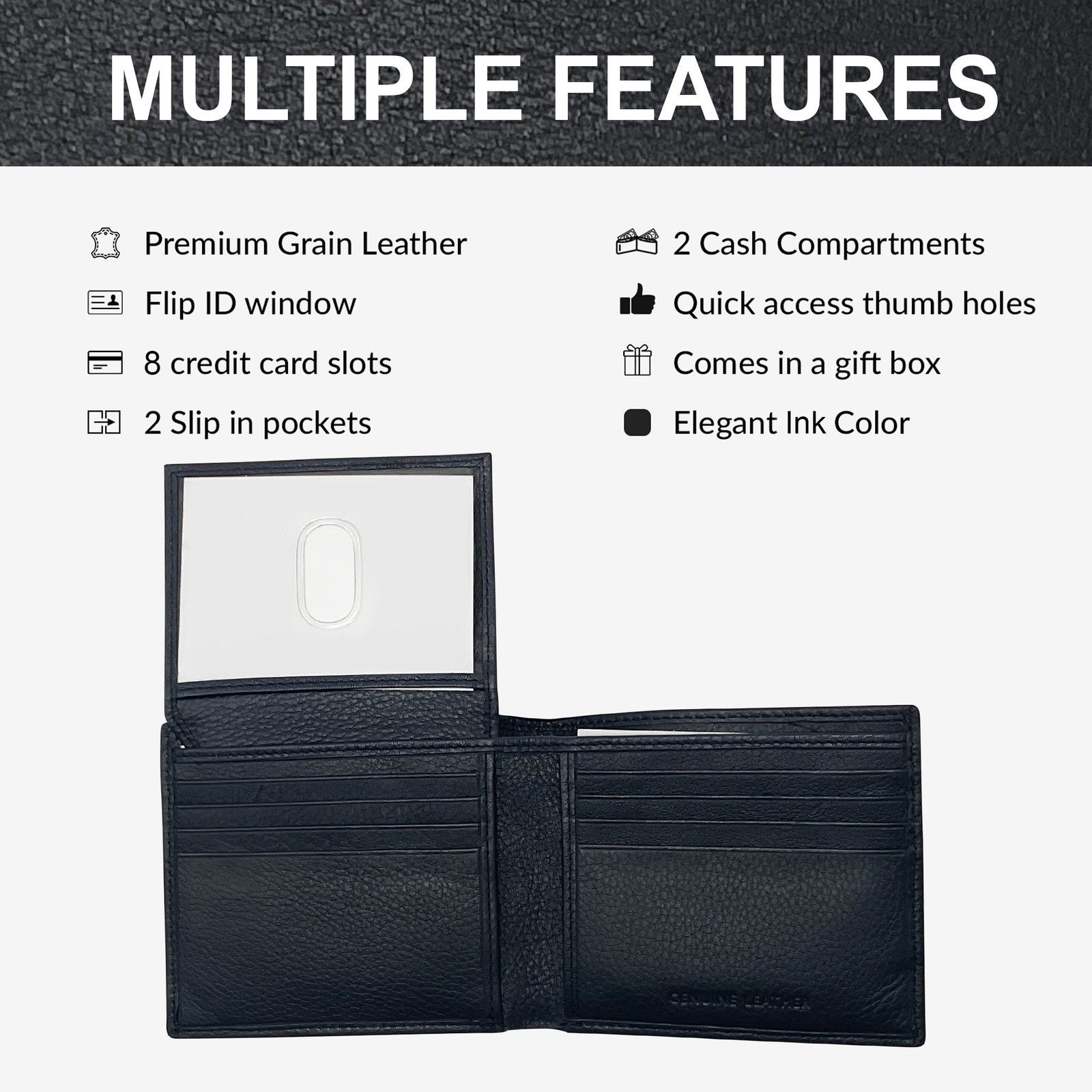 Handmade Men's minimalist dark blue leather wallet with ID window Size ONE SIZE - 3 Thumbnail