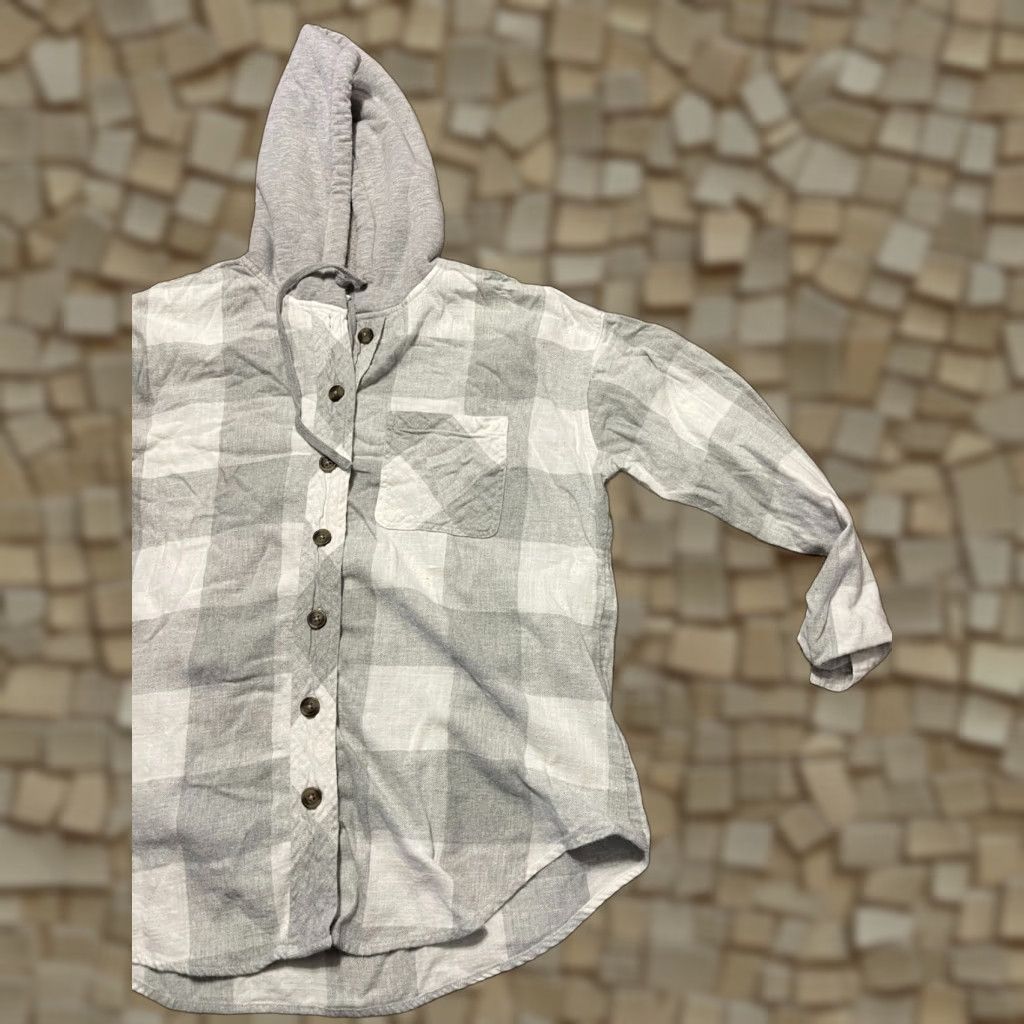 Vintage Maurices Hoodie Women's Large Gray White Plaid Button Up Long Sleeve Casual Fall Spring Summer Modern Adults Womens Size L / US 10 / IT 46 - 1 Thumbnail