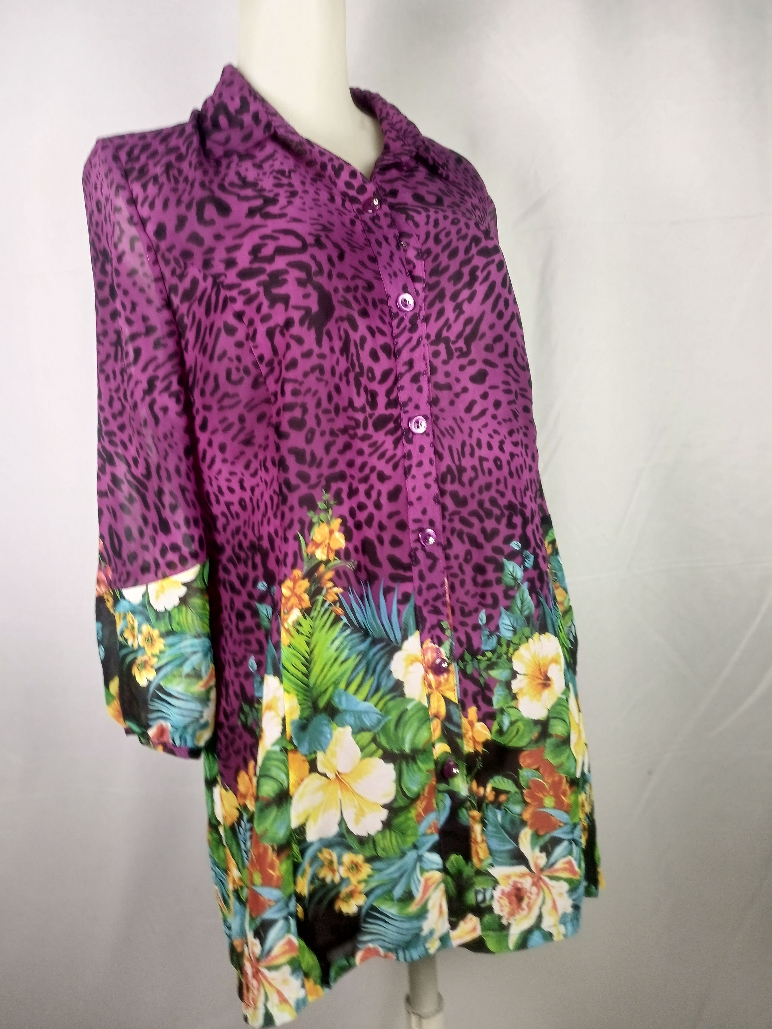Japanese Brand Women's Chiffon Blouses Button Down Floral Leopard Print Size L / US 10 / IT 46 - 19 Thumbnail