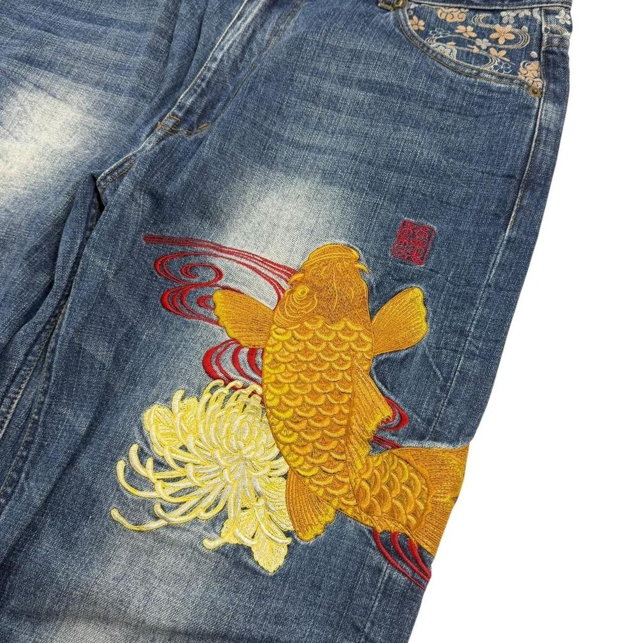 Karakuri Tamashii Karakuri Tamashii Embroidered Koi Japanese Jeans Waist 38 Size US 38 / EU 54 - 2 Thumbnail