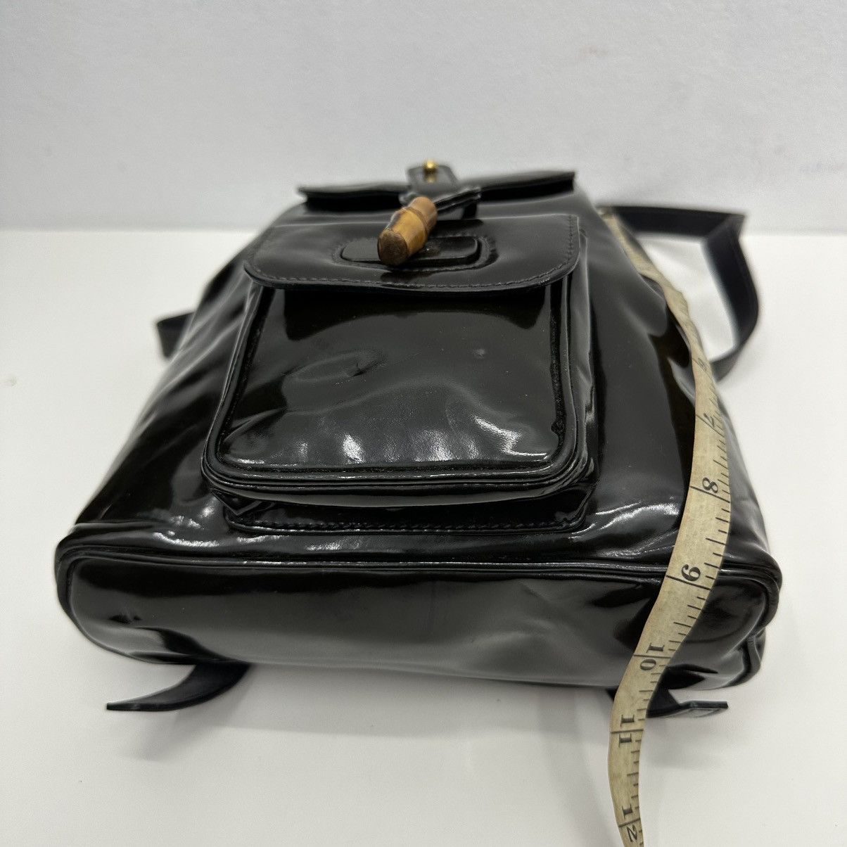 Vintage ‼️YES‼️ AUTHENTIC GUCCI BAMBOO BLACK PATENT LEATHER BACKPACK Size ONE SIZE - 16 Thumbnail