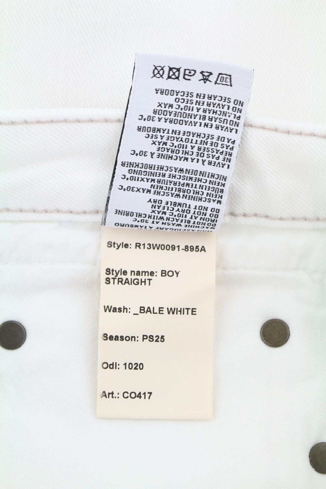 R13 BOY STRAIGHT 29 Bale White Cropped Ankle Zip Jeans 87161 Size 29" - 10 Thumbnail