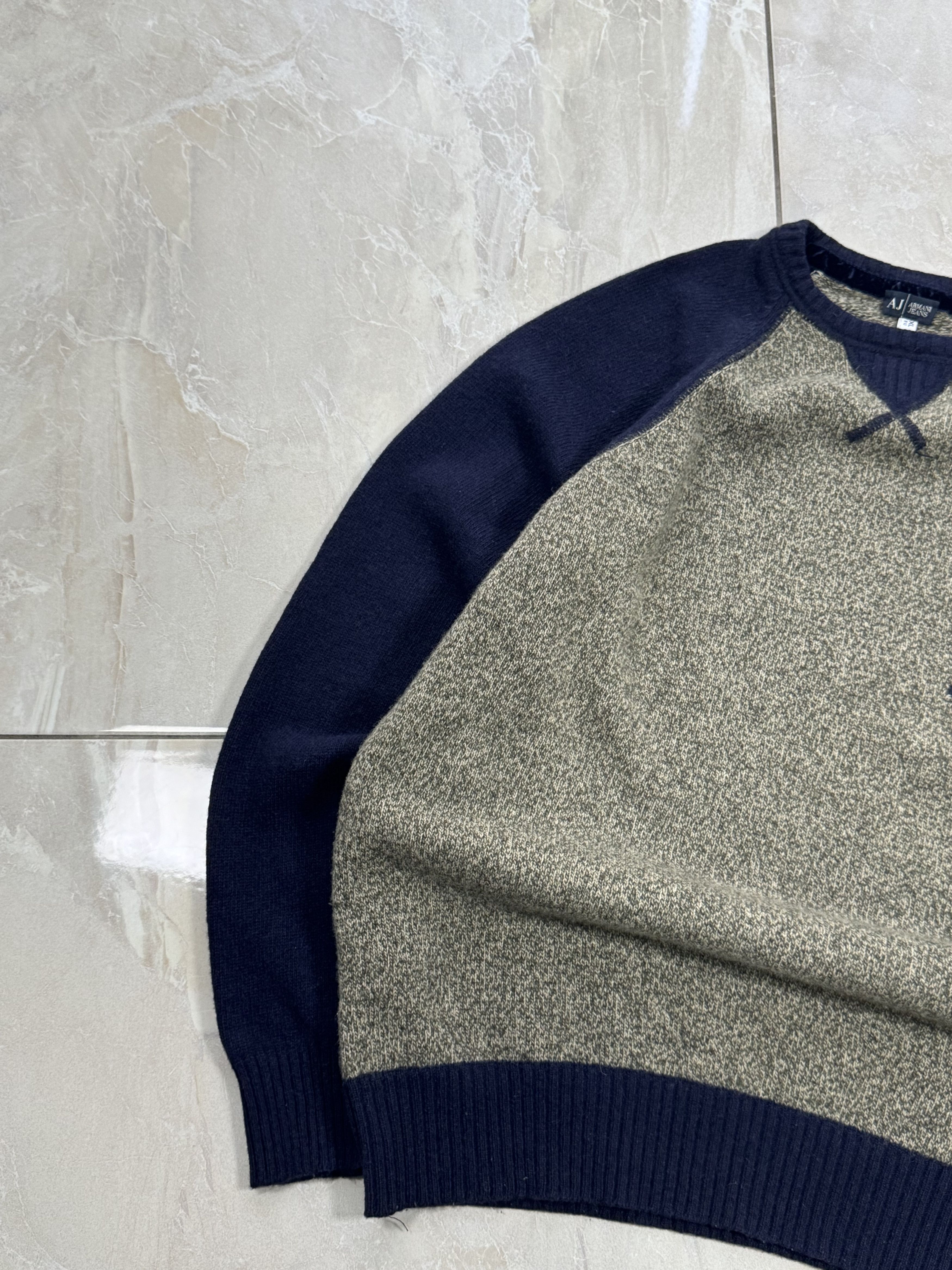 Giorgio Armani Vintage Armani Jeans Beige & Navy 00S Wool Knit Jumper Size US XL / EU 56 / 4 - 3 Thumbnail