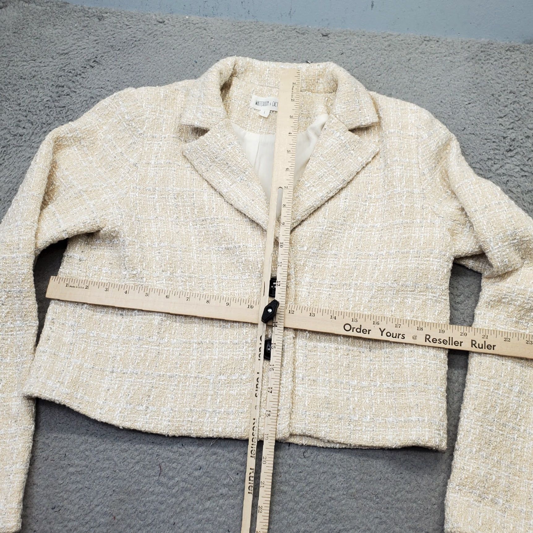Vintage Whiteroom + Cactus Blazer Womens Size L Tan Lined Peak Lapel Cropped Tweed Jacket EUC Size L / US 10 / IT 46 - 3 Thumbnail