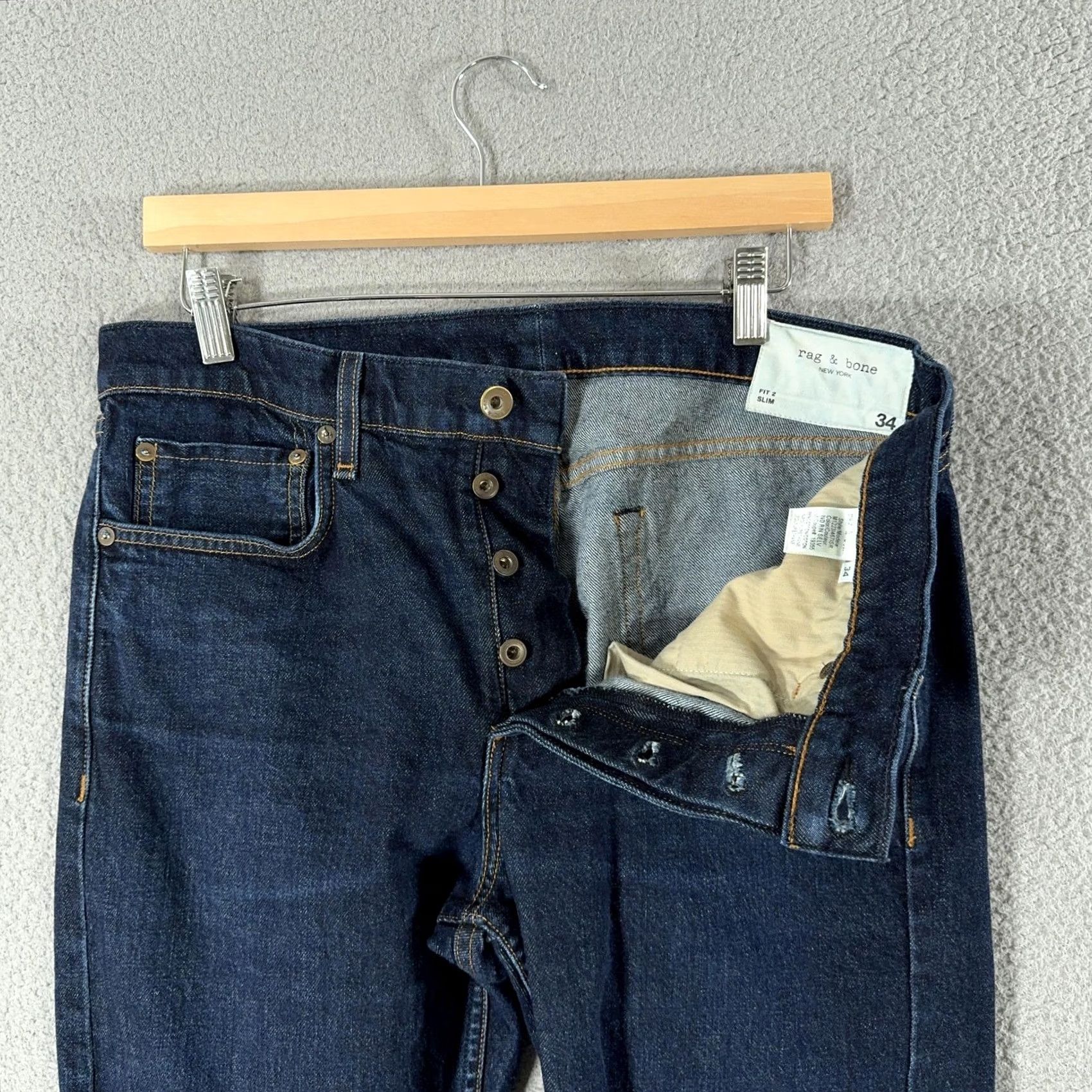 Rag & Bone rag & bone Fit 2 Slim Selvage Jeans Mens 34x29 Dark Denim Button Fly Made USA Size US 34 / EU 50 - 4 Thumbnail