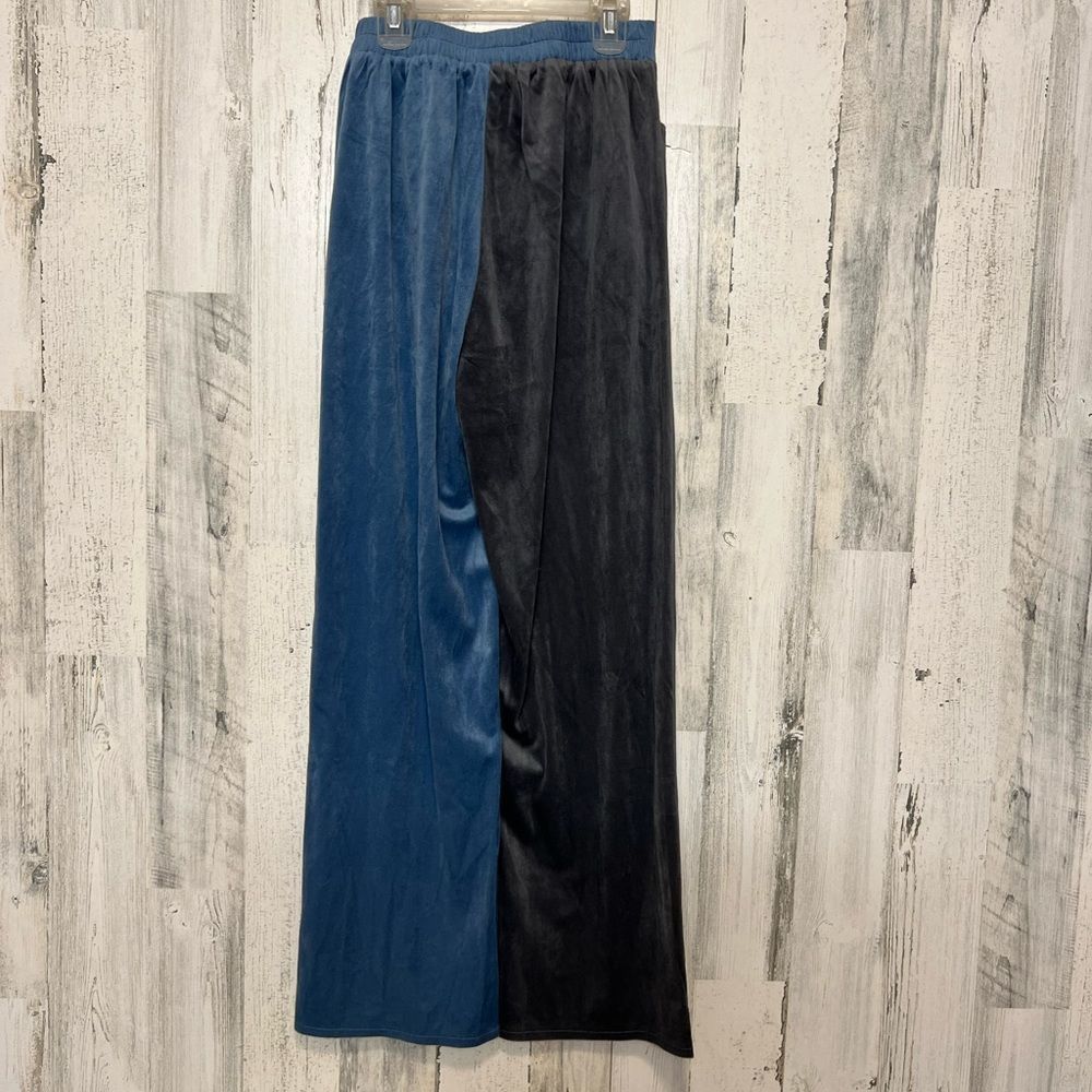 Shein Blue & Black Colorblock Velvet Pants – Wide Leg High Waist Size Small Size 26" / US 2 / IT 38 - 3 Thumbnail
