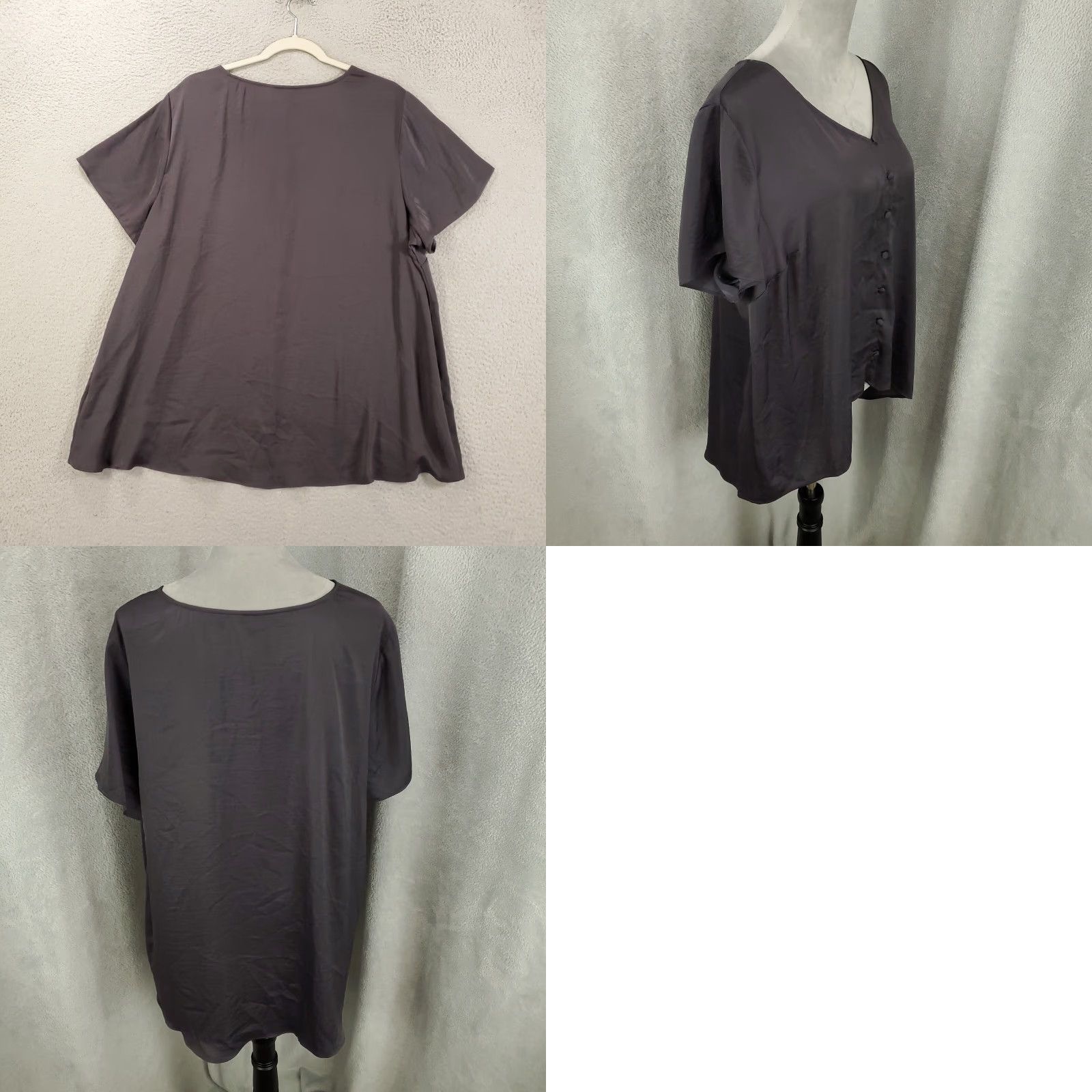 Torrid Torrid Womens 2X Gray Top Button Up V Neck Short Sleeve Pullover 2X Torrid Size XXL / US 16-18 / IT 52-54 - 8 Thumbnail