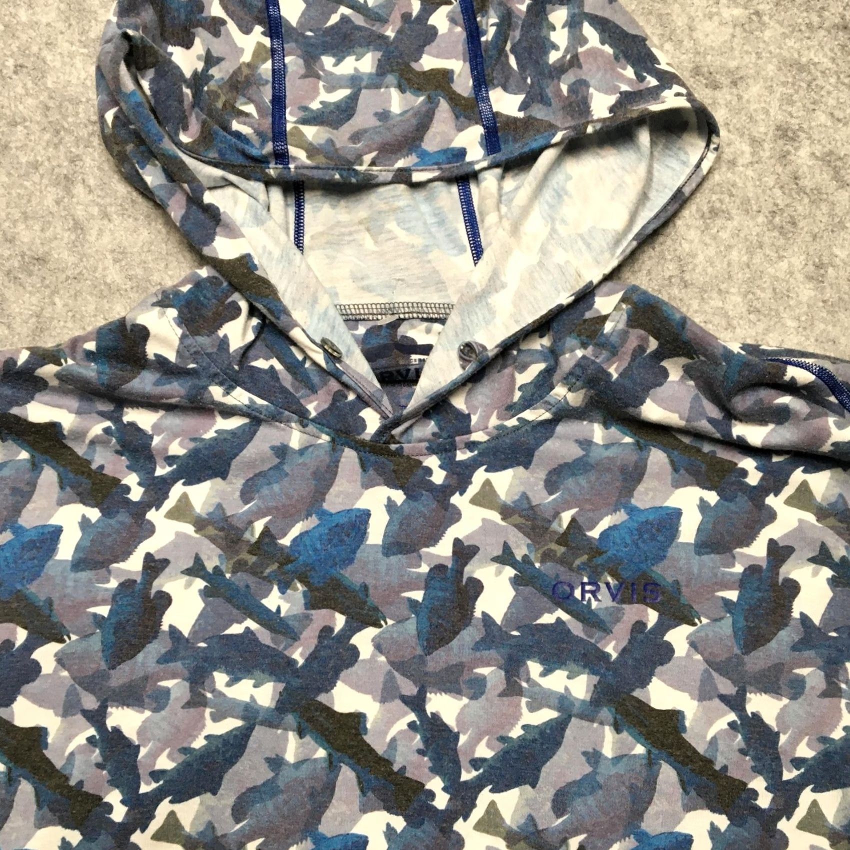 Orvis Orvis Mens Blue Fish Camo Hooded Shirt Long Sleeve Tee Size US L / EU 52-54 / 3 - 3 Thumbnail