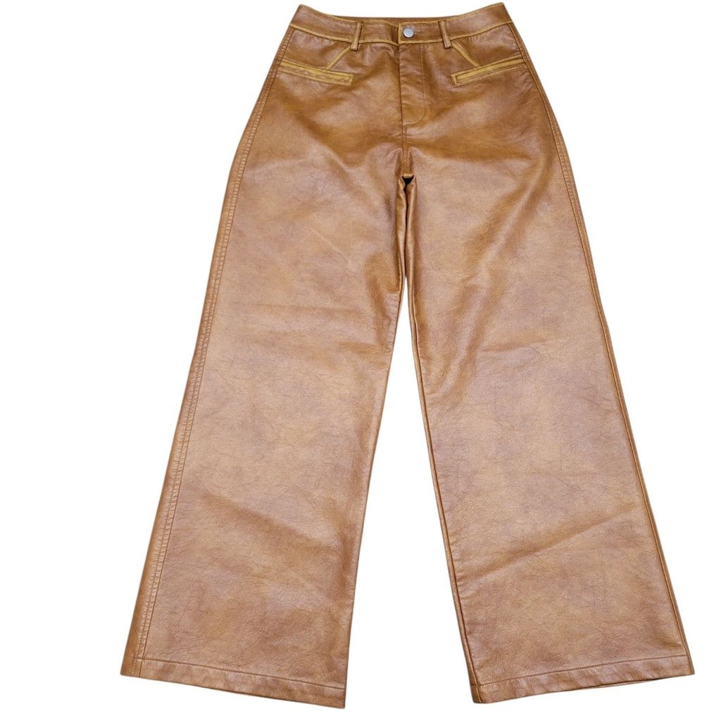 Other ANEWSTA Women Faux-Leather Wide-Leg Brown Pants Size Medium Size 28" / US 6 / IT 42 - 3 Thumbnail