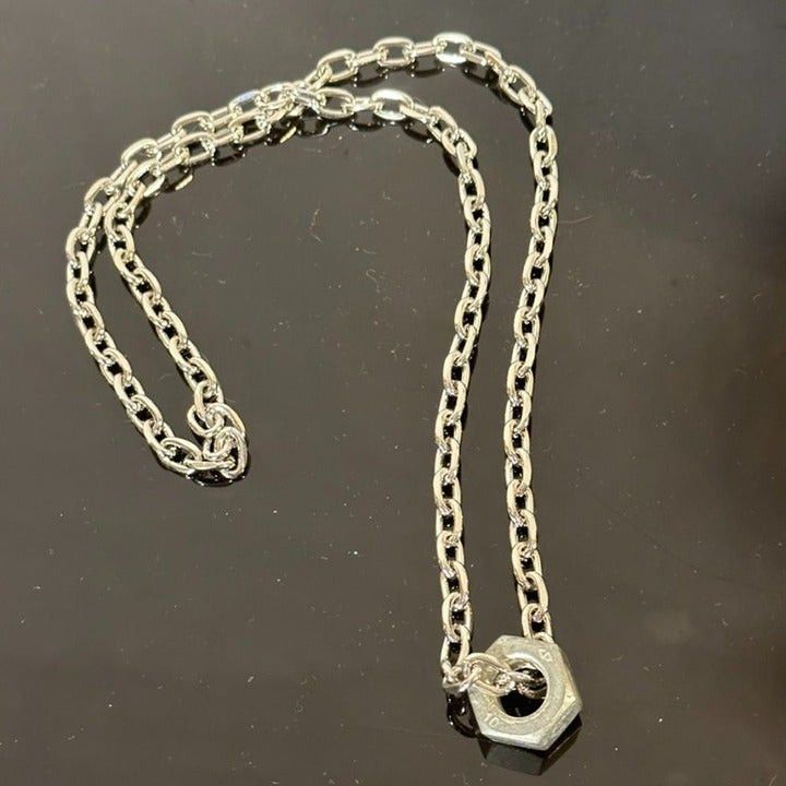 Handmade Silver Stainless Steel Strand Necklace Punk Gift Nuts Bolts Size ONE SIZE - 4 Thumbnail
