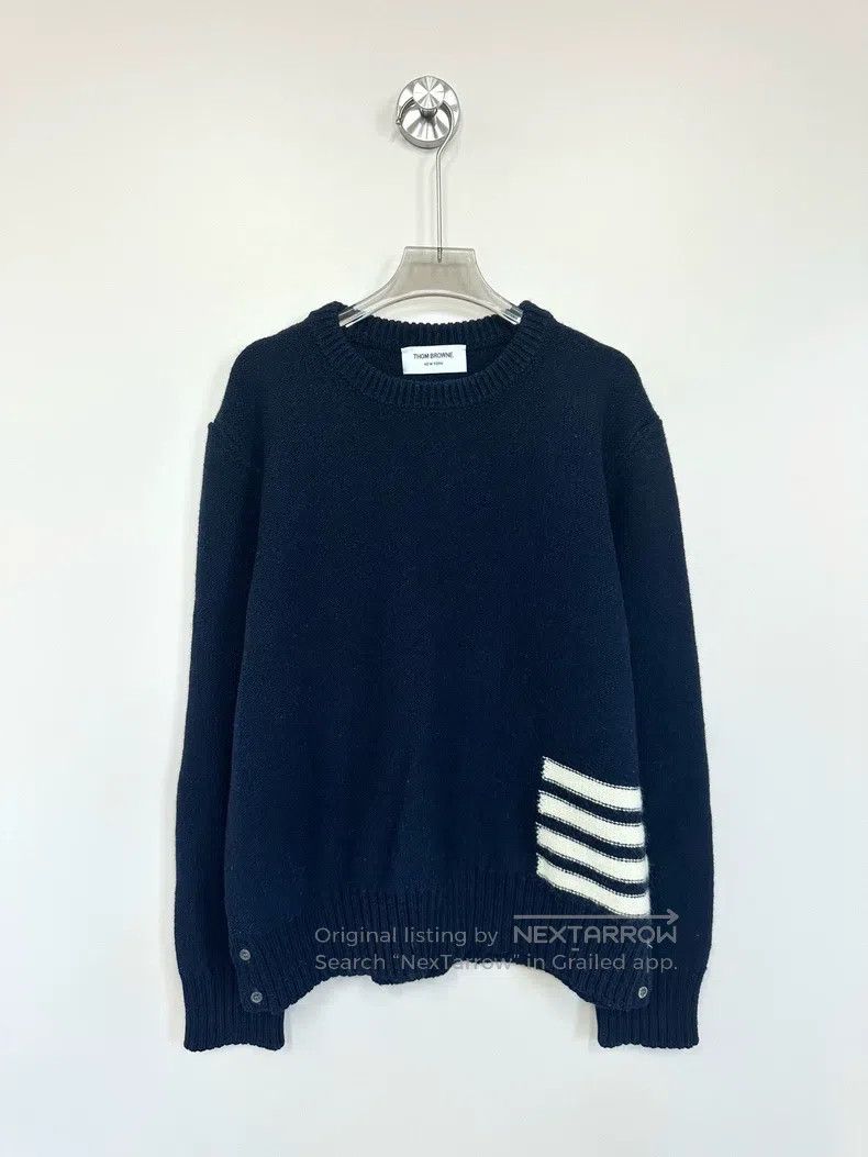 Thom Browne Thom Browne Deep blue classic four-striped mohair knit swe Size US XL / EU 56 / 4 - 1 Thumbnail