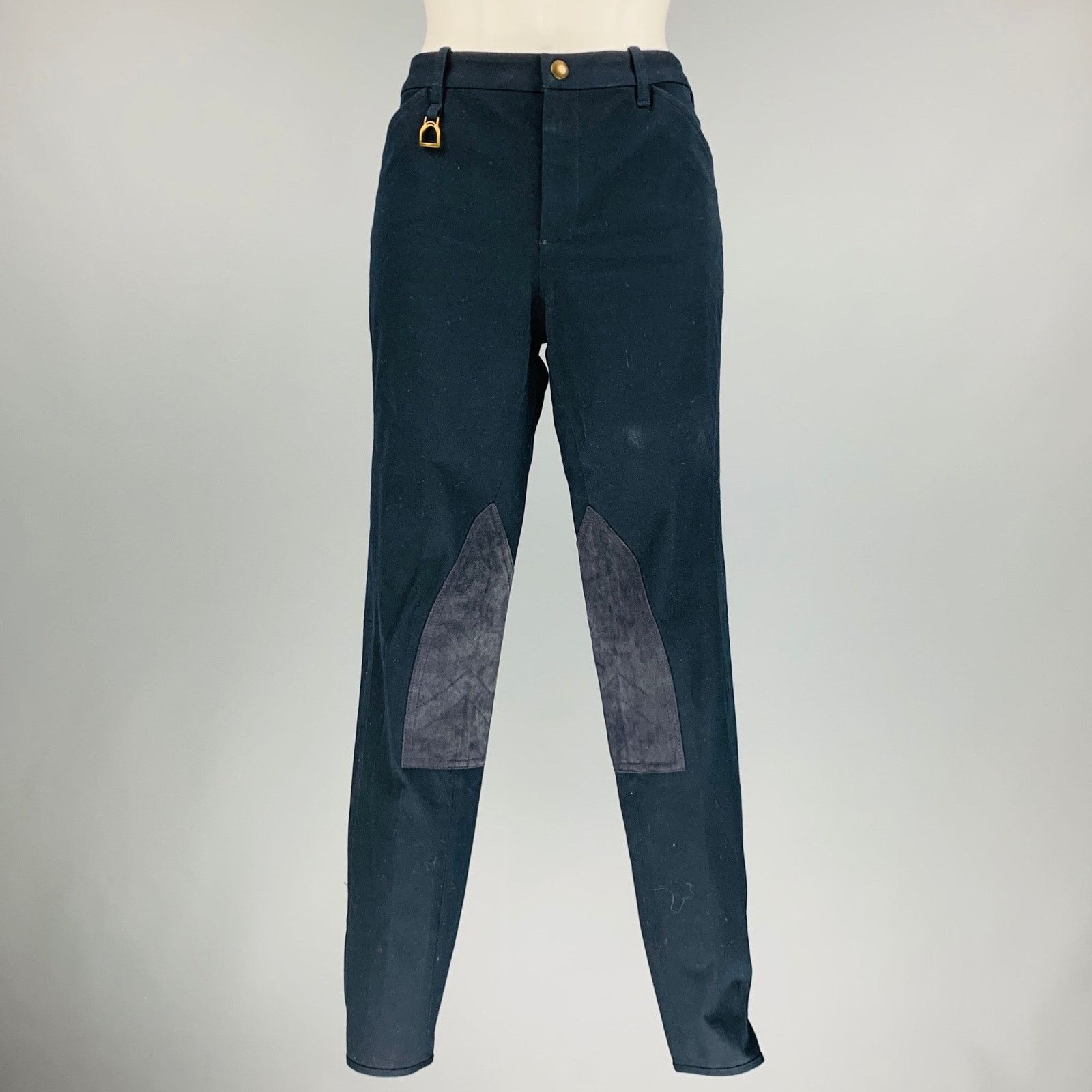 Size 8 Navy Cotton Elastane Patchwork Suede Casual Pants