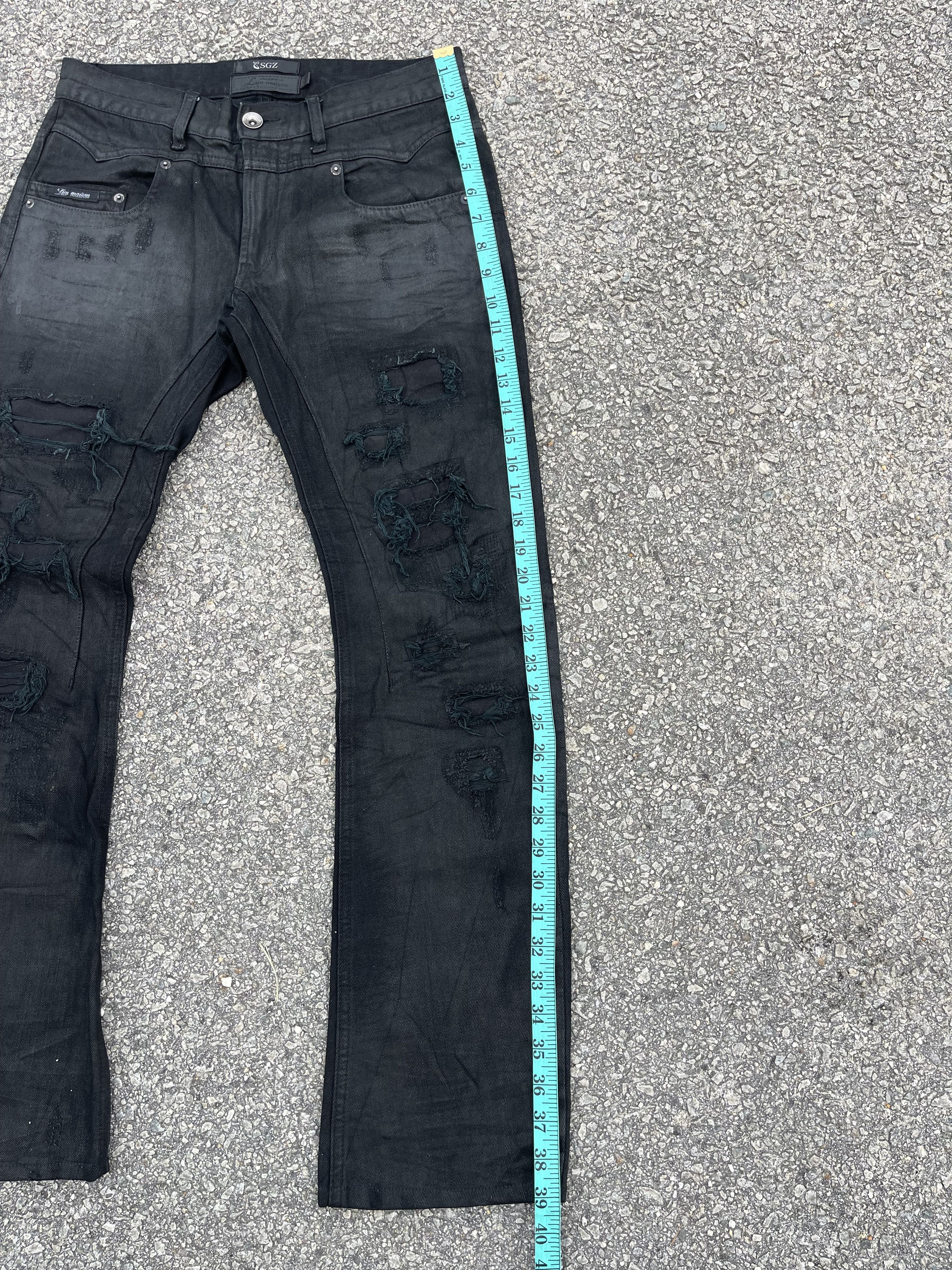 GOSTAR DE FUGA × JACKROSE × Le Grande Bleu (L.G.B.) Luv Maison Black Waxed Oil Distressed Slim Fit Size US 31 - 11 Thumbnail