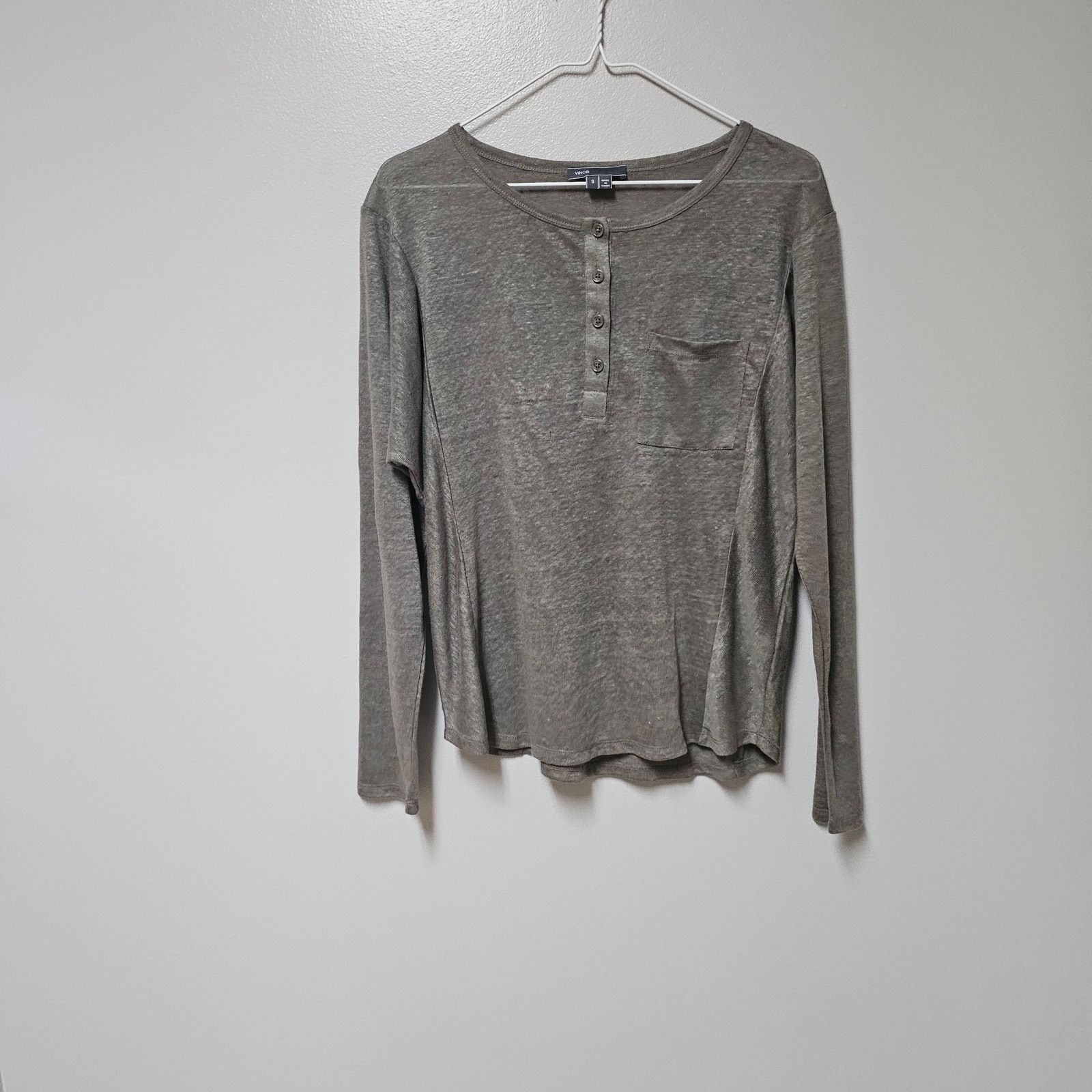 Vince VINCE Women's 100% Linen Taupe Pullover Henley Size S/P Size S / US 4 / IT 40 - 2 Thumbnail