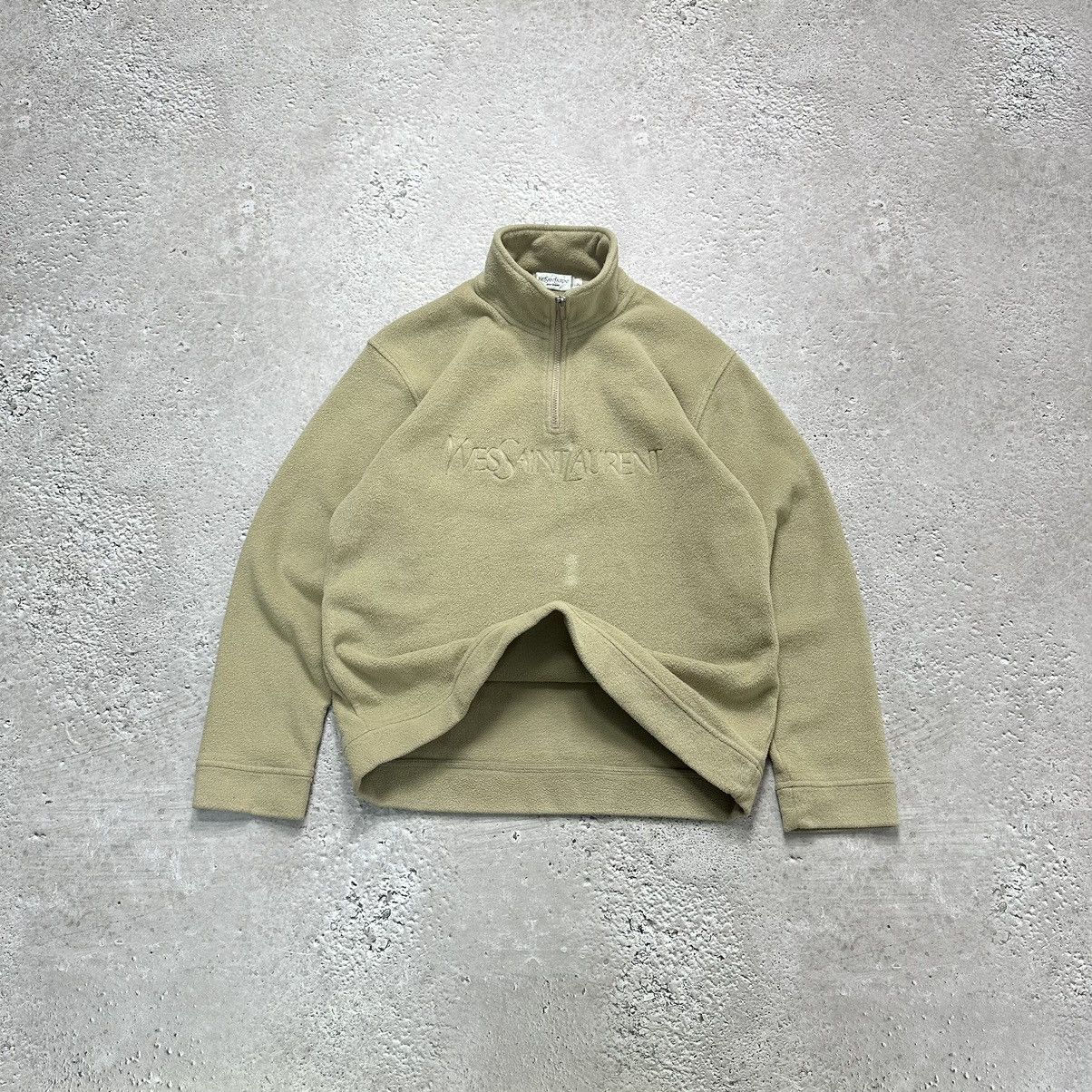 image of Vintage Fleece YVES Saint Laurent YSL Sweatshirt 1/4 Zip Big Logo in Beige, Men's (Size XL)