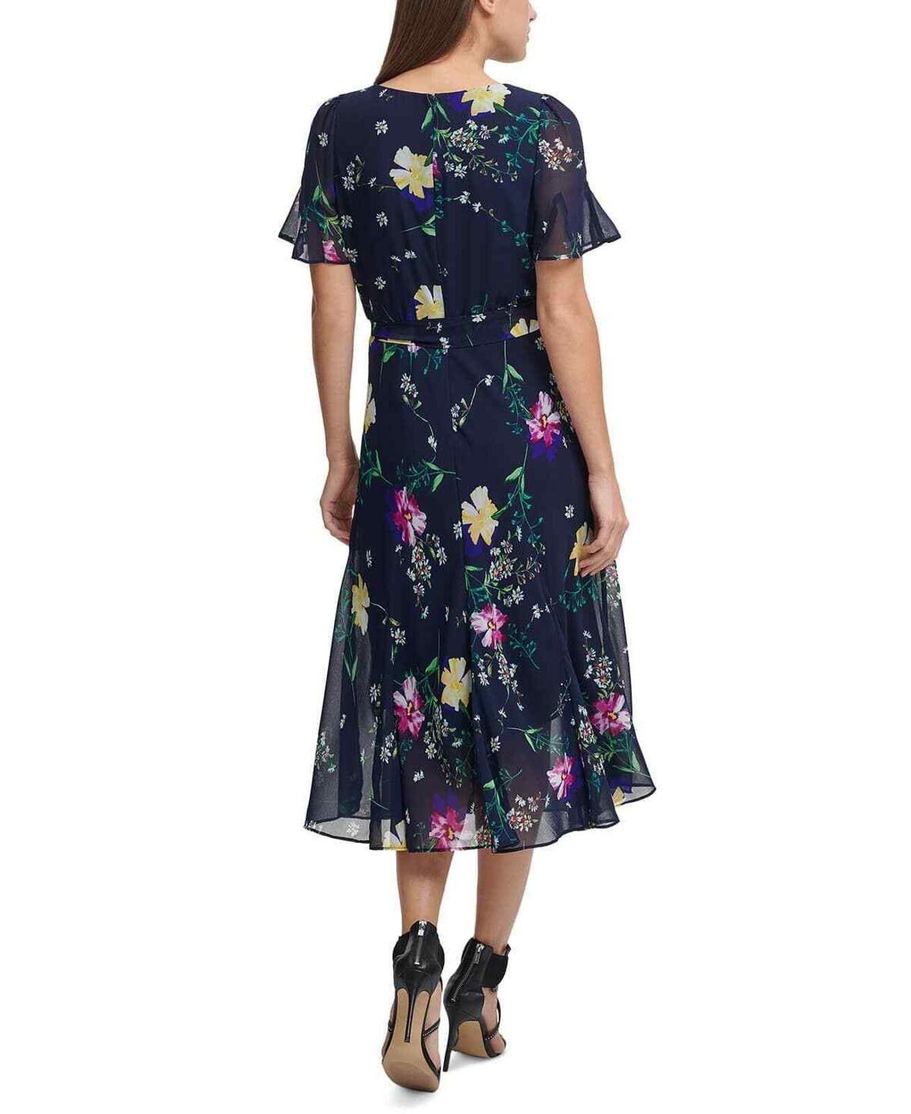 DKNY DKNY Women's Petite Floral Printed Godet Skirt Midi Dress Size L / US 10 / IT 46 - 2 Thumbnail