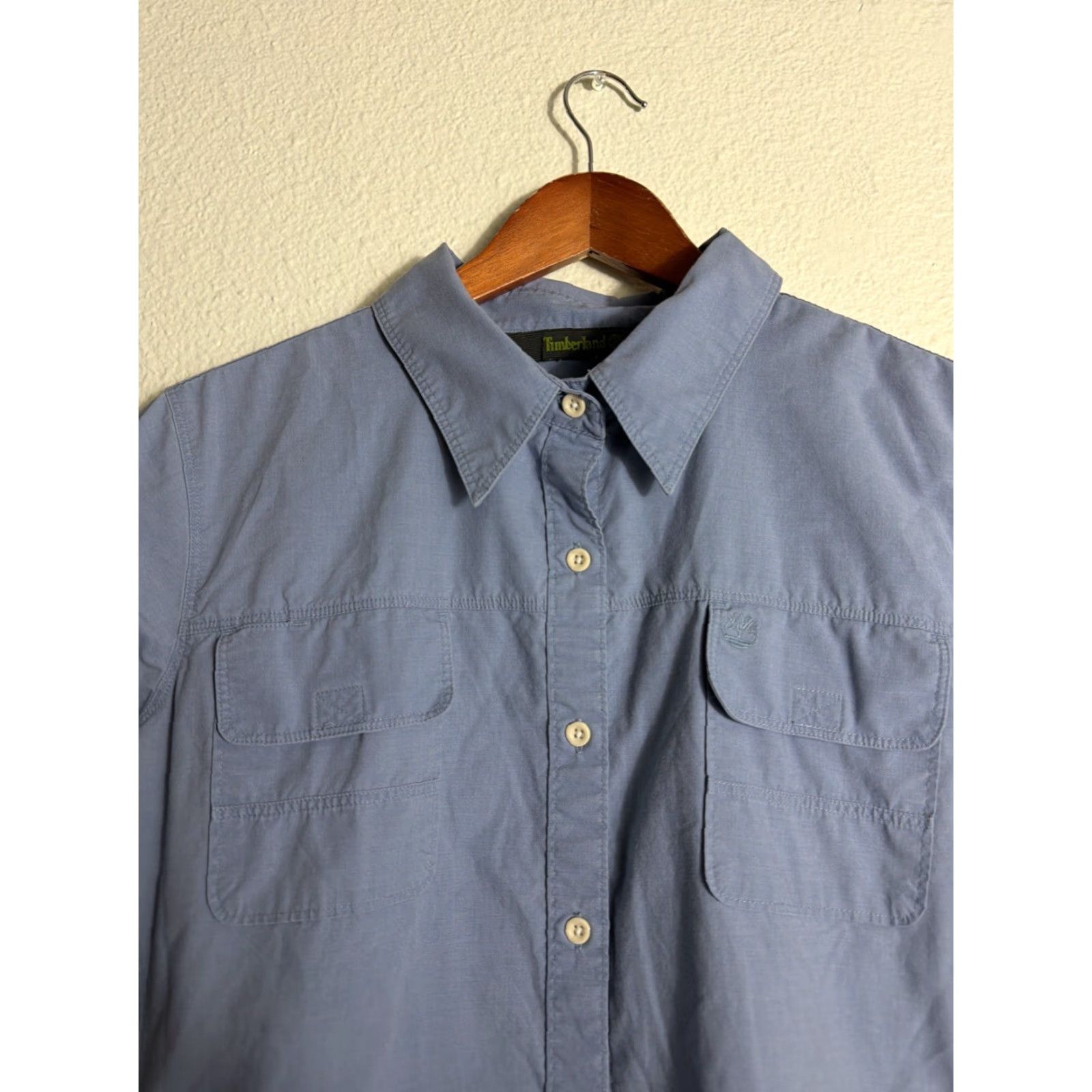 Timberland Timberland Womens 2XL Short Sleeve Button-Up Hiking Shirt Blue Cotton Sorona Poly Size XXL / US 16-18 / IT 52-54 - 4 Thumbnail